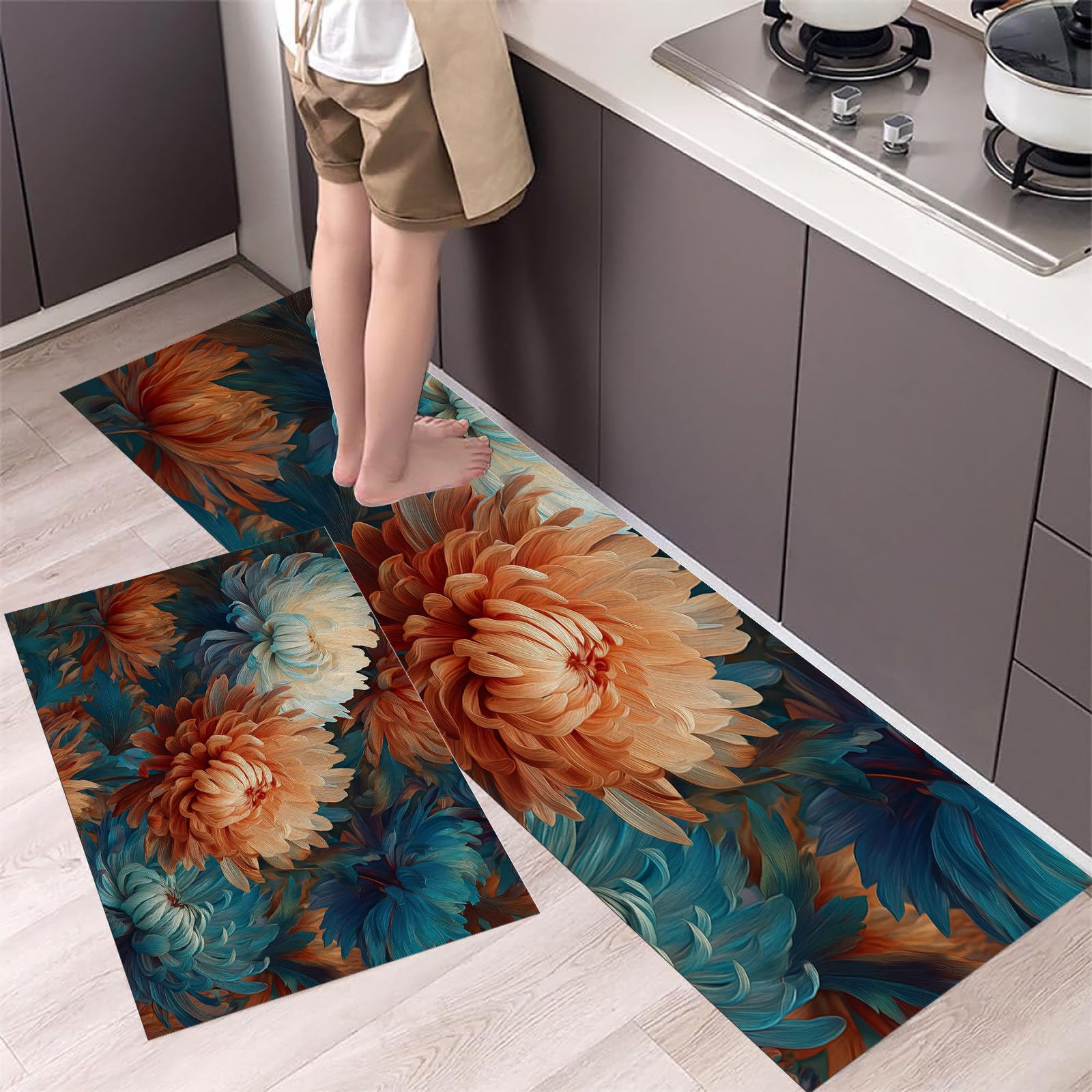 Tapis de cuisine antidérapants pour éviter les glissades lot de 2 floral