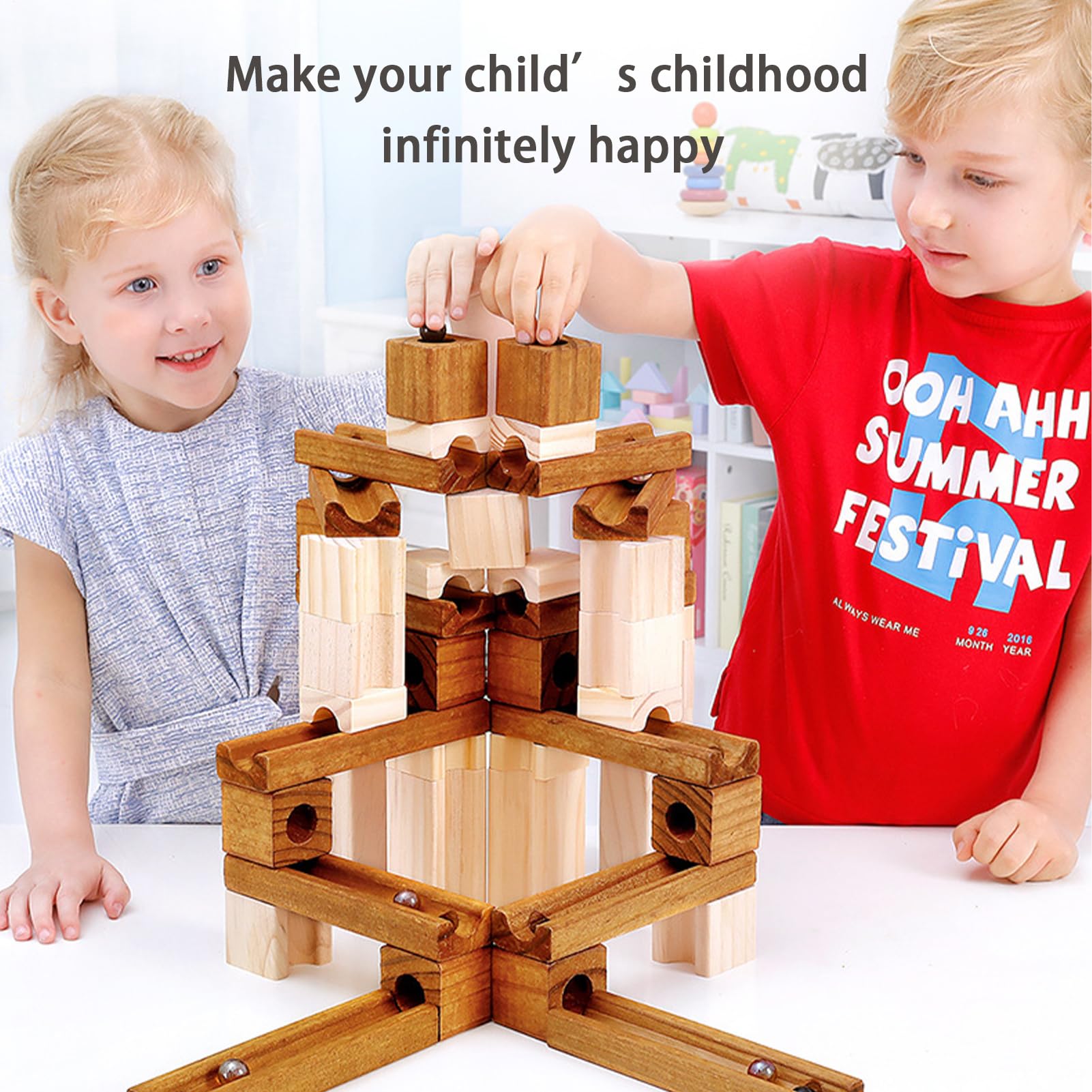 Drewniany Labirynt Kulkowy Edukacyjna Gra Puzzle | Drewniana Zabawka z Torami dla Kuleczek Zawierająca 60 Kulek dla Dzieci Chłopców oraz Dziewczynek Prezenty na Przyjęcie