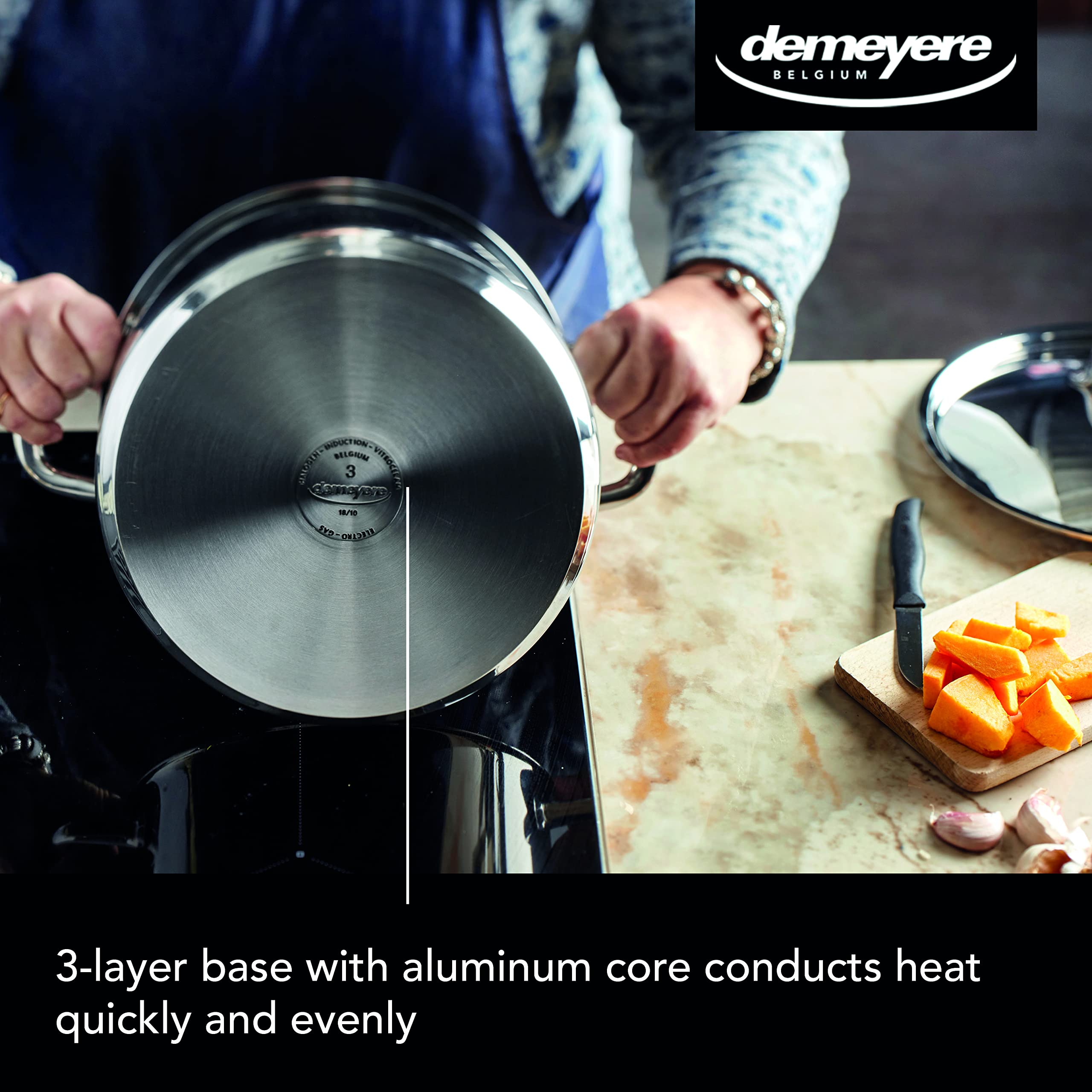 Demeyere soeppot Classico 3 - Soeppot met deksel uit roestvrijstaal geschikt voor elke warmtebron, incl.inductie en oven, een kookpot met snelle warmtegeleiding, 10 jaar garantie - 24 cm
