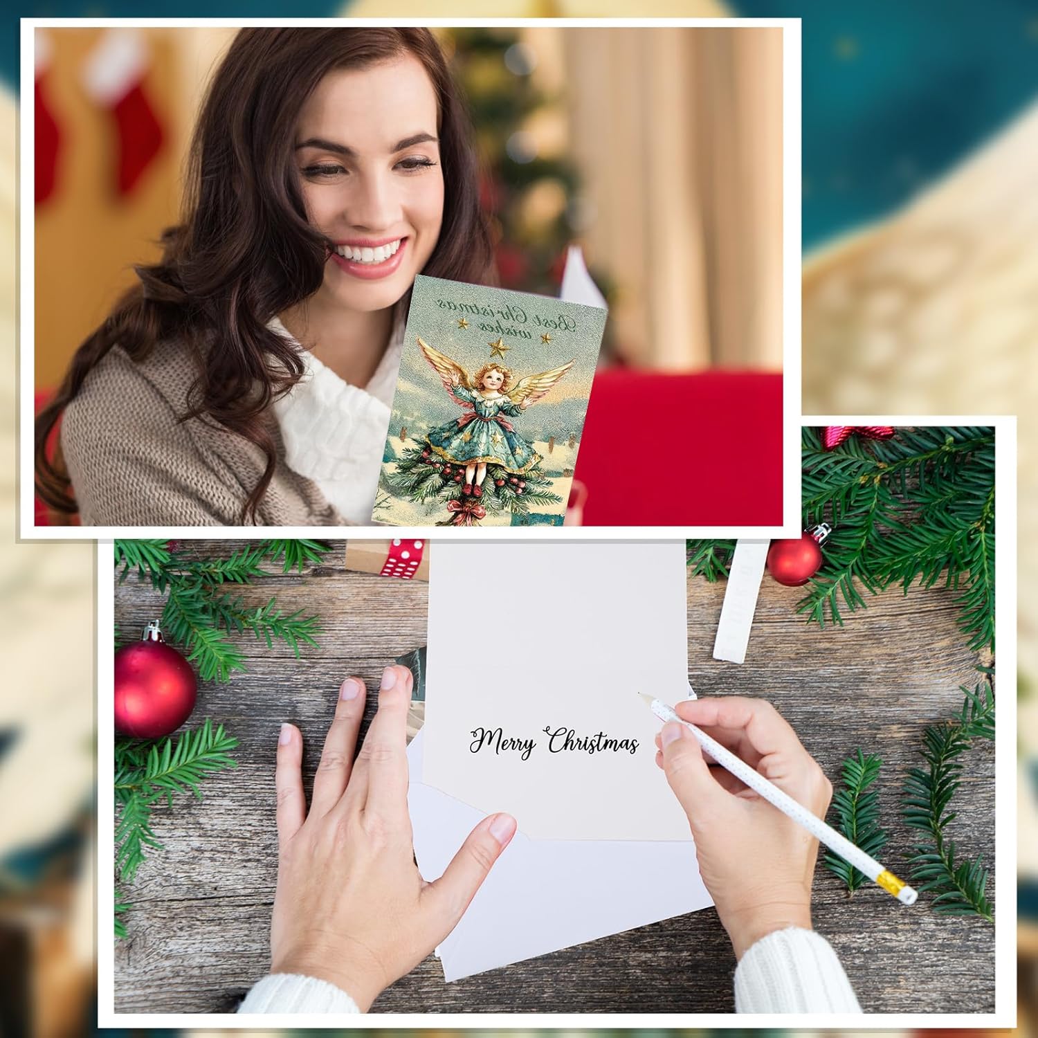 24 Set Angel of Christmas Cards with Envelopes Matching Stickers 4" x 6" Festive Design Boxed Christmas Card with Printed Message Outside for Xmas Holiday Supply - Image 4