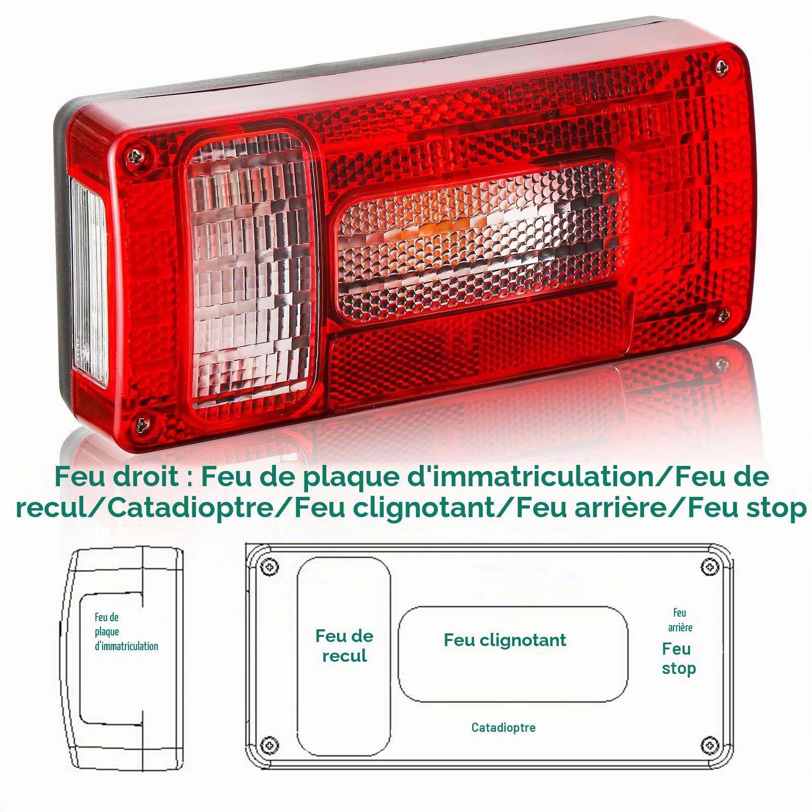 Ensemble Feux Arrière Remorques 12v Homologué E4,7Fonctions 2pcs Halogènes Feu Arrière Remorque Caravane avec Éclairage Antibrouillard Recul Imperméable Etanche pour Remorque Camion