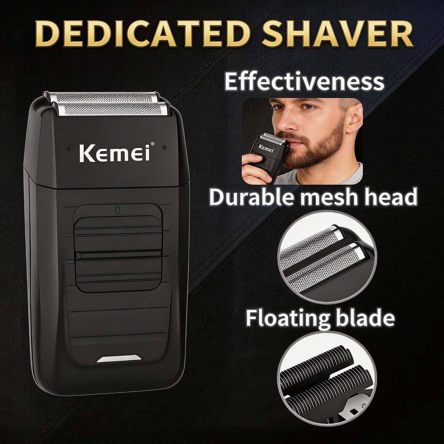 KEMEI Professional Hair Clippers for Men, Cordless Barber Clippers, Beard Trimmer and Electric Shaver Set with Replacement Heads, KM-2299, KM-2296, KM-1102