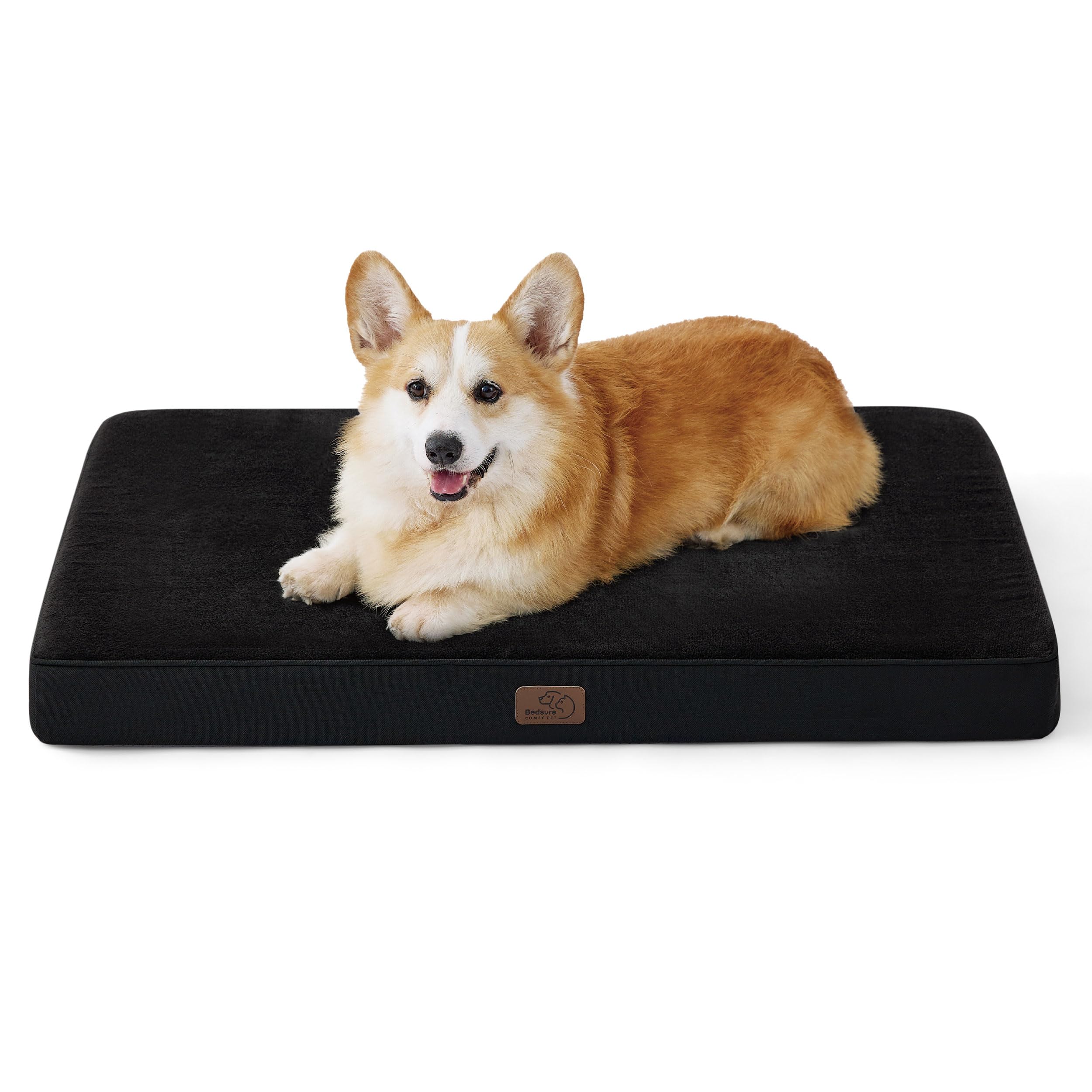 Bedsure Materasso per cani in memory foam, cuscino per cani medio, misura ortopedica, tappetino per cani, lavabile e antiscivolo, letto per cani interno, nero, 74 x 46 cm