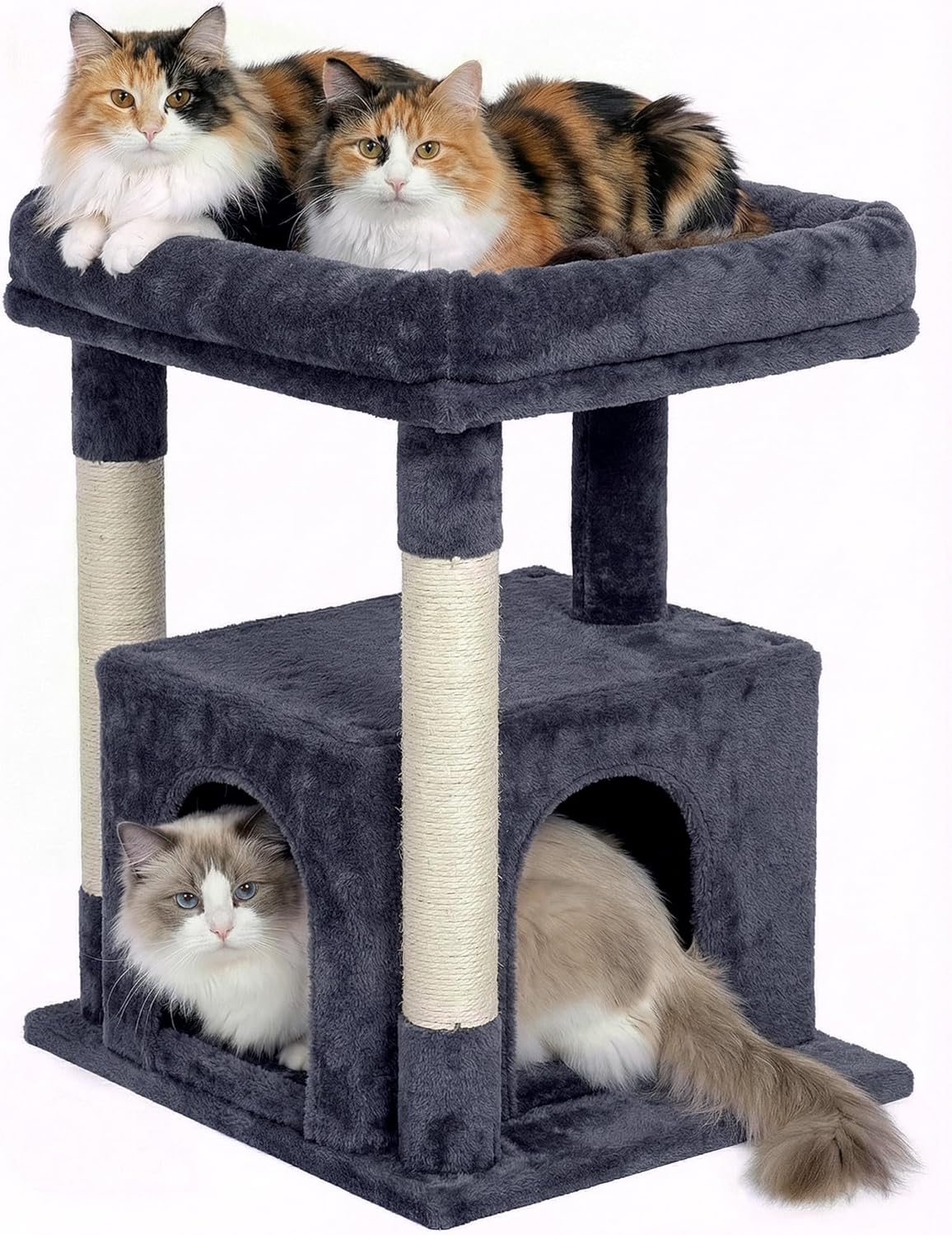 Cat Tree for Large Cat, 19 * 15.8in Large Perch Bed for Adult Cats, 23.6in Cat Tower with Scrathing Post, Cat Condo with 2-Door for Indoor Cats, Dark Gray