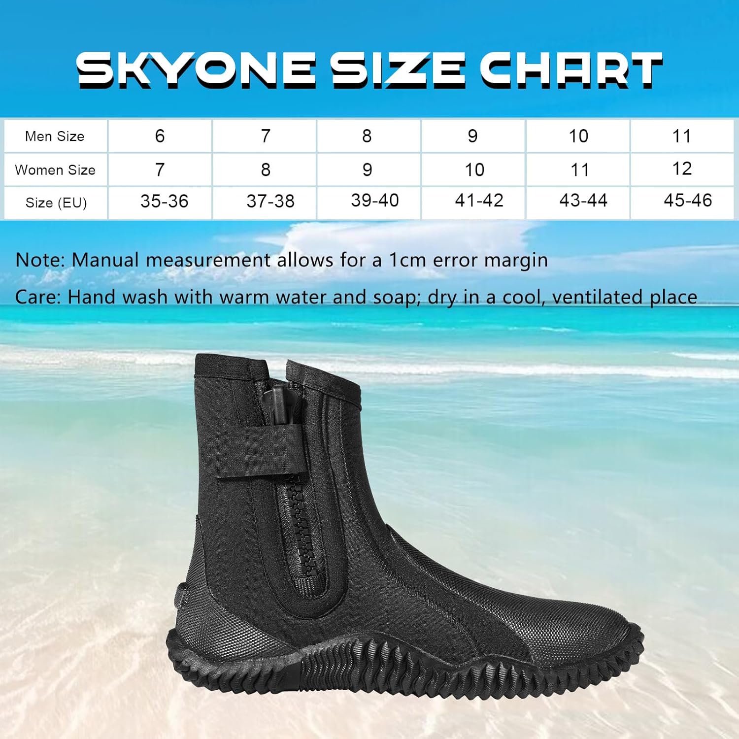 Skyone Dive Boots Men Women, 5MM Tall Wetsuit Neoprene Booties, Scuba Shoes with Anti-Slip Rubber Sole and Zipper, Surf Booties Warm for Sailing Snorkeling Surfing