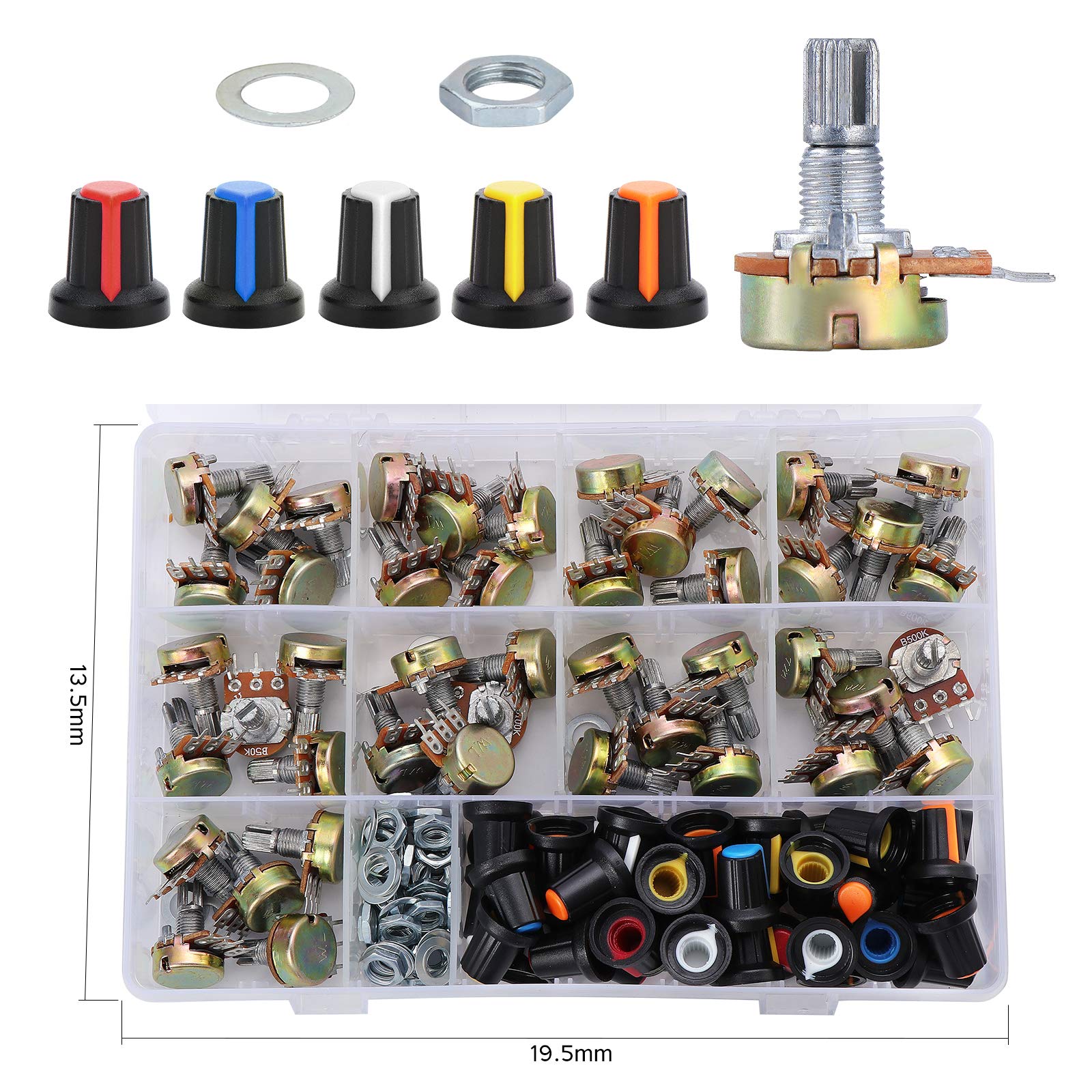 WiMas 45pcs Potentiometers Assortment Kit Knurled Shaft Linear