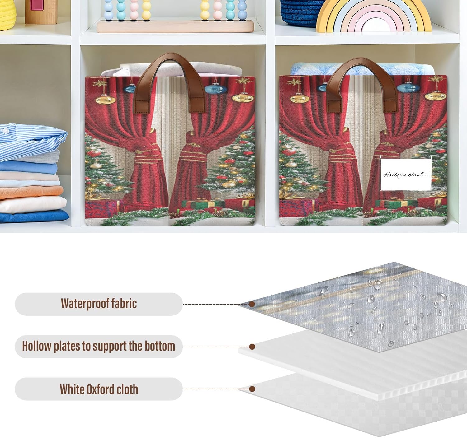 Christmas Window Trees 2 Pack Fabric Storage Bins for Shelves Collapsible Cube Storage Bin Basket Storage Cubes with Handle Under The Bed Storage Bins for Office Home Closet Clothes