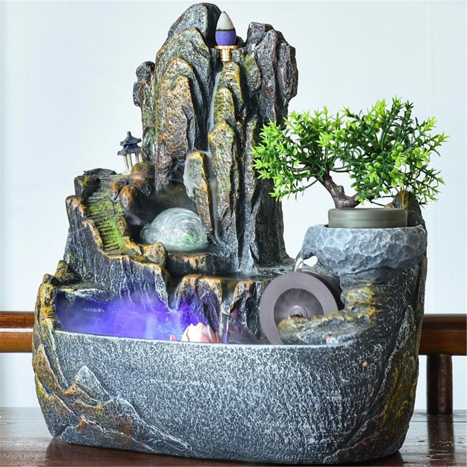 Relajación Fuente de Mesa con Arroyo de rocalla, Cascada de meditación Interior for el hogar y la Oficina Decoración Zen(Medio)