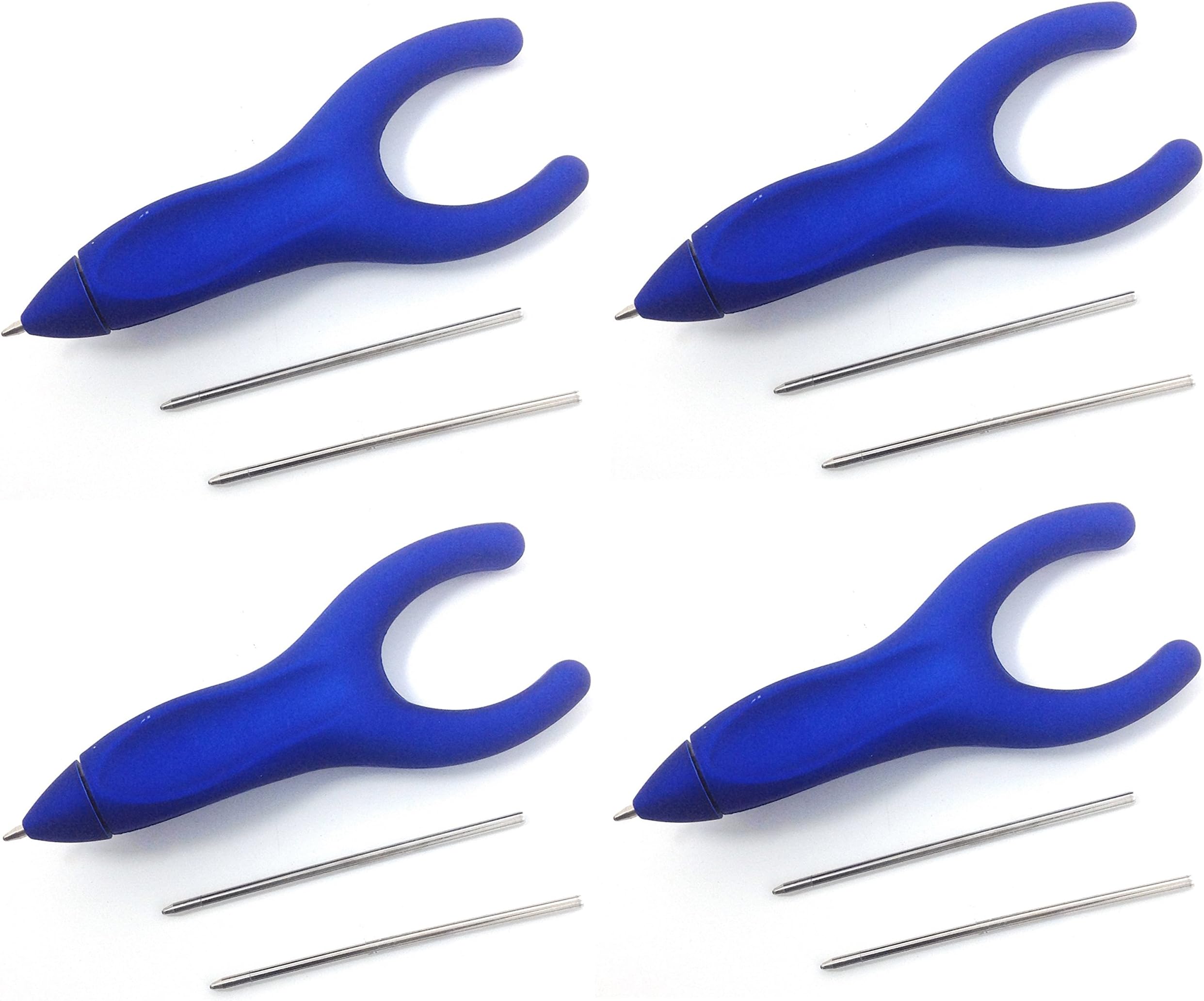PenAgain Ergosof, Blue Pen with Black Ink, Set of 4 Pens Individually Packaged with Two Black Ink Refills Per Pen (Blue)