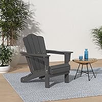 Vista 282 de KINGYES - Silla Adirondack plegable, sillas de patio de polietileno de alta densidad para todo tipo de clima, silla de césped con textura de madera