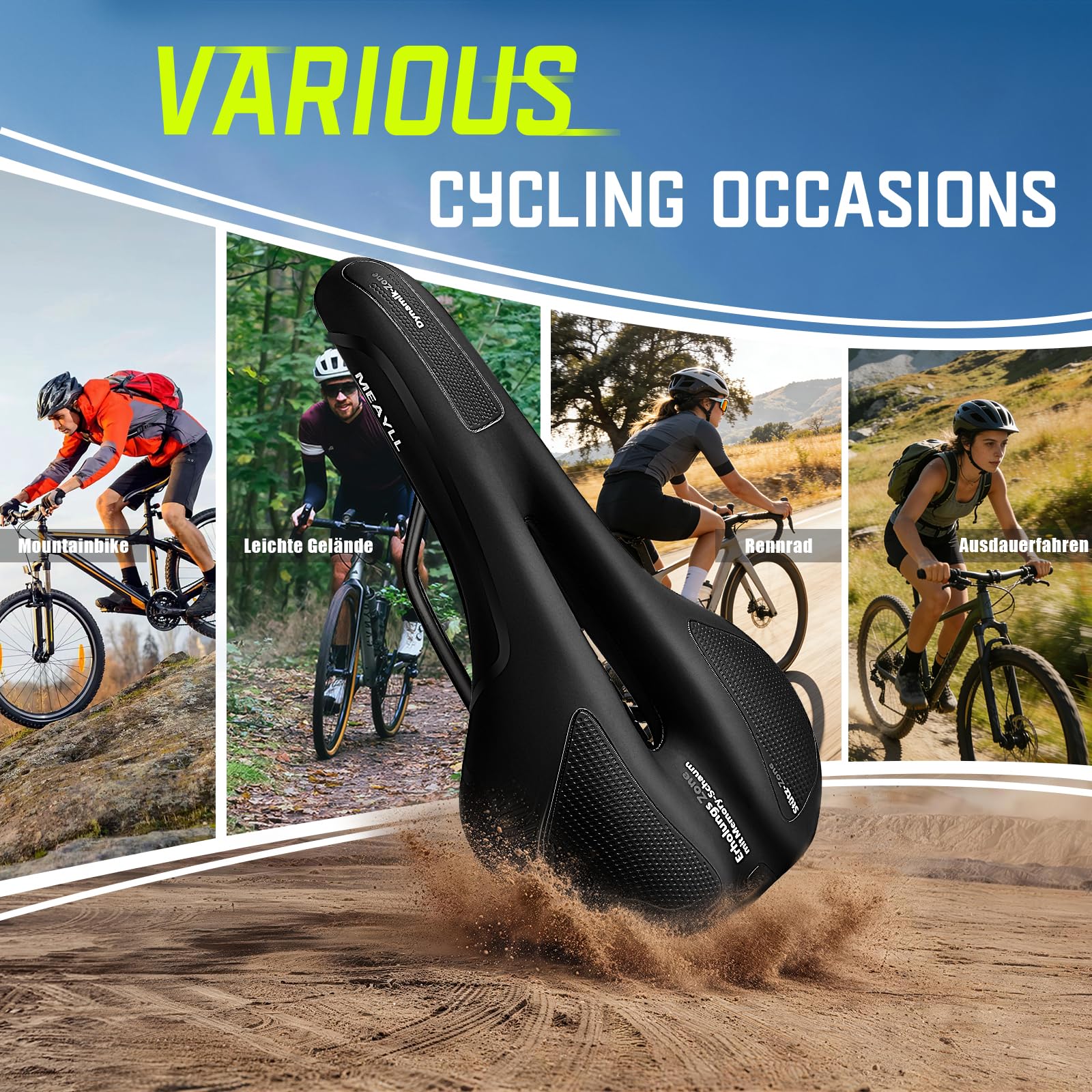 Selle de Vélo Confortable Homme Femme, 2026 Selle VTT Ergonomique avec Mousse à Mémoire de Forme et Répartition Optimisée de la Pression, pour Trekking, VTT, Vélo de Route et Sorties Intensives