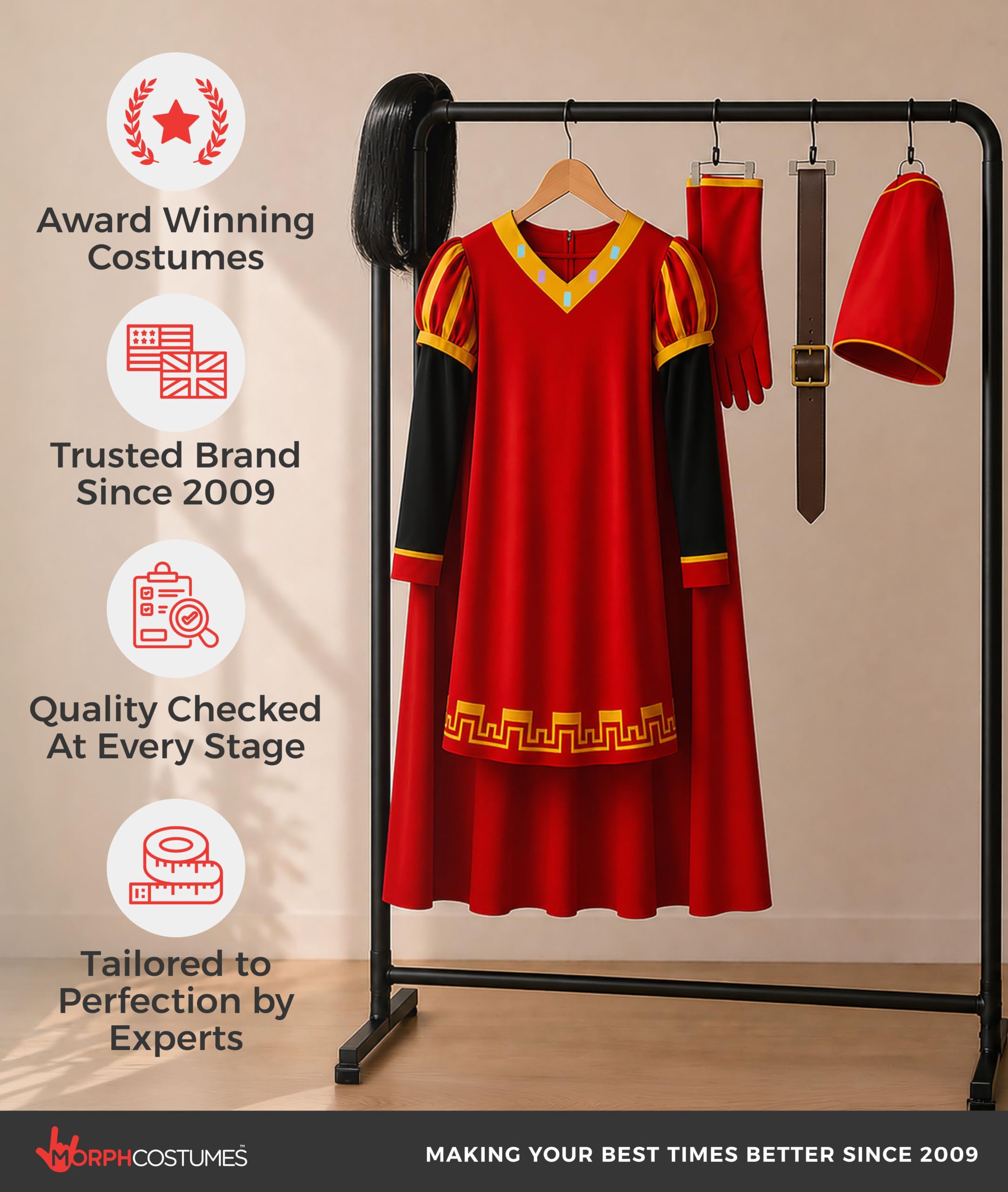 Morph Disfraz Noble Hombre, Disfraz de Fantasia Halloween Hombre | Túnica con Capa, Cinturón, Guantes, Peluca & Sombrero, Look Noble, Perfecto para Halloween, Ideal para Disfrazarse