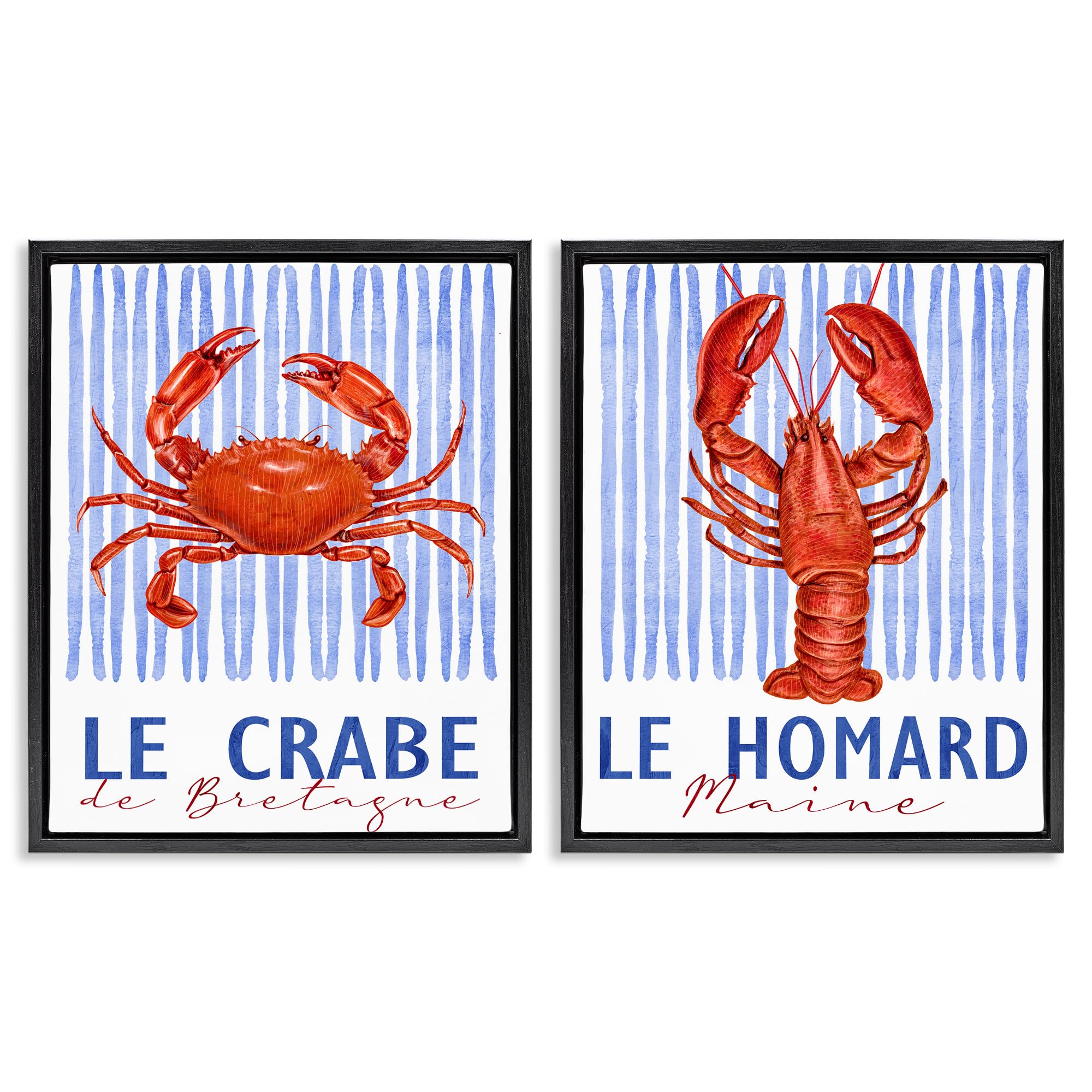 Nautical Stripes Sea Creatures, 16 x 20 Inch Canvas in Floater Frame Set