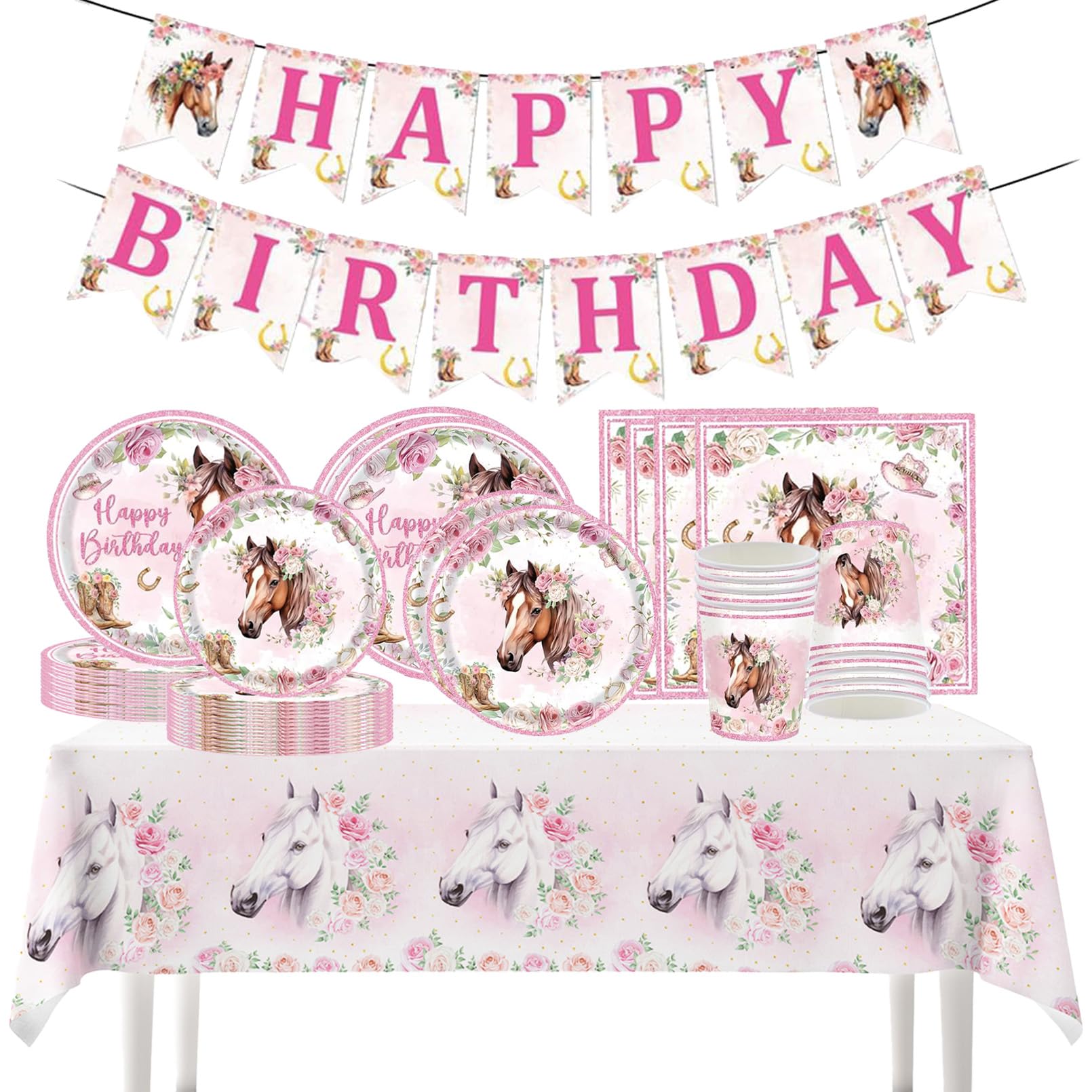 Pferde Partygeschirr Set, Geburtstag Deko, Geburtstag Partygeschirr, Partydeko Geburtsta g, Pferde Party Zubehör (Pferd-1)