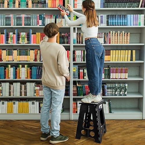 Miniatura 6 de Delxo Taburete plegable de 17.5 pulgadas, taburete plegable para adultos, taburetes de plástico plegables portátiles, taburetes antideslizantes para