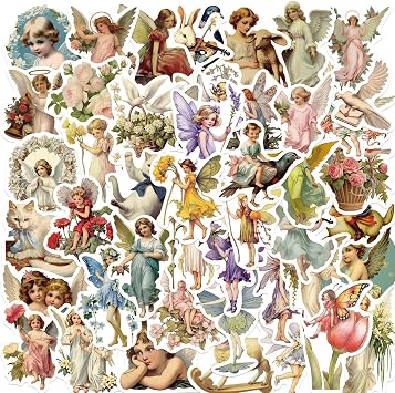 50 PCS Vintage Victorian Angel Fairy Stickers Pack for Scrapbooking, Journaling, Crafts, Floral Cherub Decals Aesthetic Retro Paper Embellishments