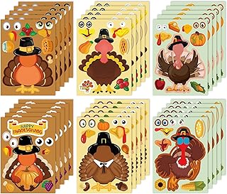 Thanksgiving Party Games for Kids 30pcs Thanksgiving Stickers for Toddlers Make a Turkey Stickers DIY Thanksgiving Activities for Kids Turkey Face Stickers Fun Thanksgiving Games for Classroom