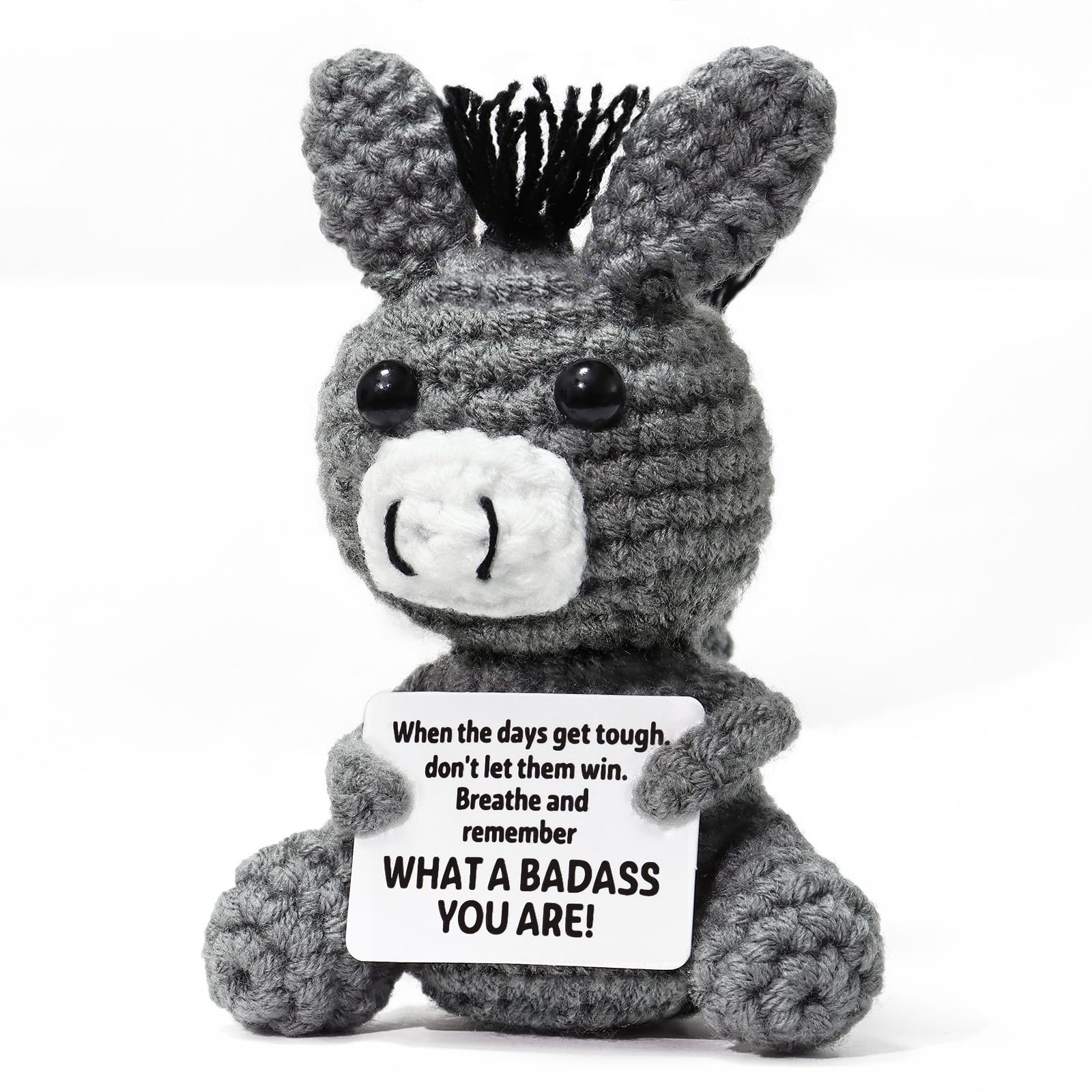 Dremisland Positive Emotional Support Crochet Donkey Gift Mini Handmade Crochet Animals with Positive Card Funny Pocket Hug Cute Knitted Crochet for Women Friend Daughter Sister (Donkey)