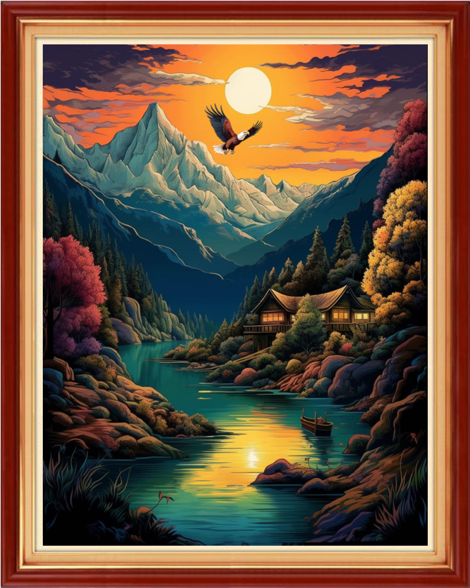 Foxhool Kits de punto de cruz para principiantes, gama completa de kits de bordado para adultos, kit de punto de cruz, patrones de bordado para kit de punto de aguja, paisaje de amanecer, 16 x 20