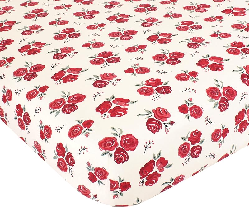 Hudson Baby Sábana bajera ajustable de algodón unisex para bebé, rosa roja, talla única