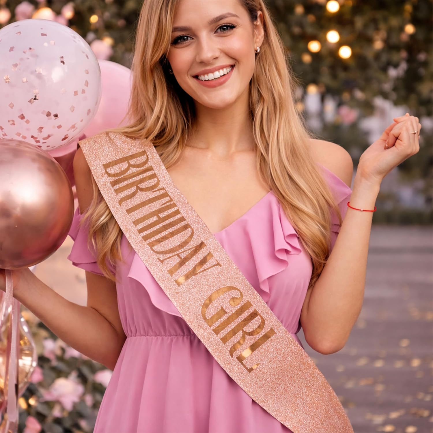 Rose Gold Glitter Birthday Sash – Adjustable Satin Sash for Women, Teens & Adults – Fun Party Decoration & Photo Prop for 18th, 21st, 30th, 40th, 50th Birthdays