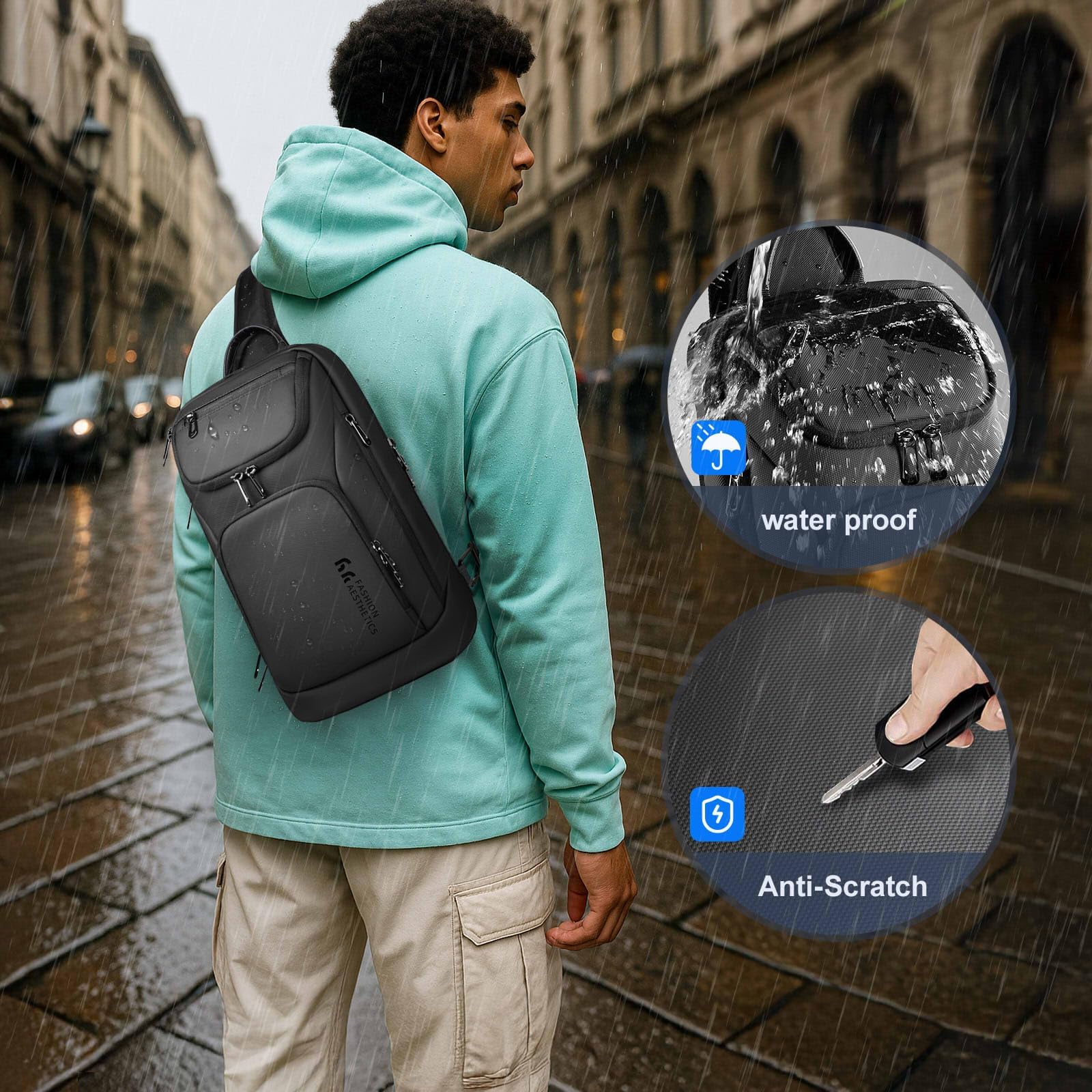 hk Bolso Bandolera Hombre Impermeable, Mochila Bandolera Cruzada 11,3 pulgadas, Bolso Pecho Compacto para Trabajo, Viaje, Oficina, Deporte y Uso Diario