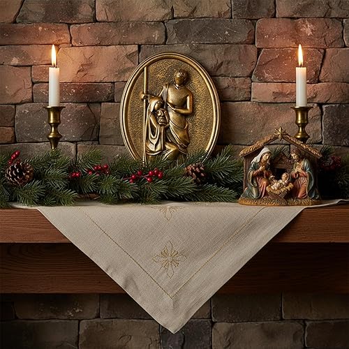 Miniatura 8 de Arte de pared enmarcado de Navidad con figuras de la Sagrada Familia del Nacimiento, María, José y el bebé Jesús, decoración de pared dorada Gold