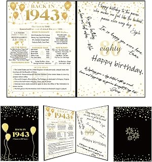 80th Birthday Gift for Men or Women, Creative Vintage Back in 1943 Birthday Poster, Giant 80th Birthday Guest Signature Book for Black and Gold 80th Birthday Party Decorations