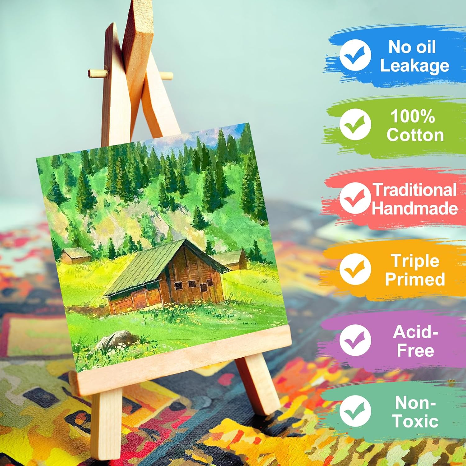 ESRICH Canvas Boards for Painting, 16 Pack Canvases 5x5 100% Cotton Small Paint Canvas Primed Acid Free Mini Blank Canvas Panels for Oil, Watercolor, Acrylic, Gouache & Tempera - Image 3