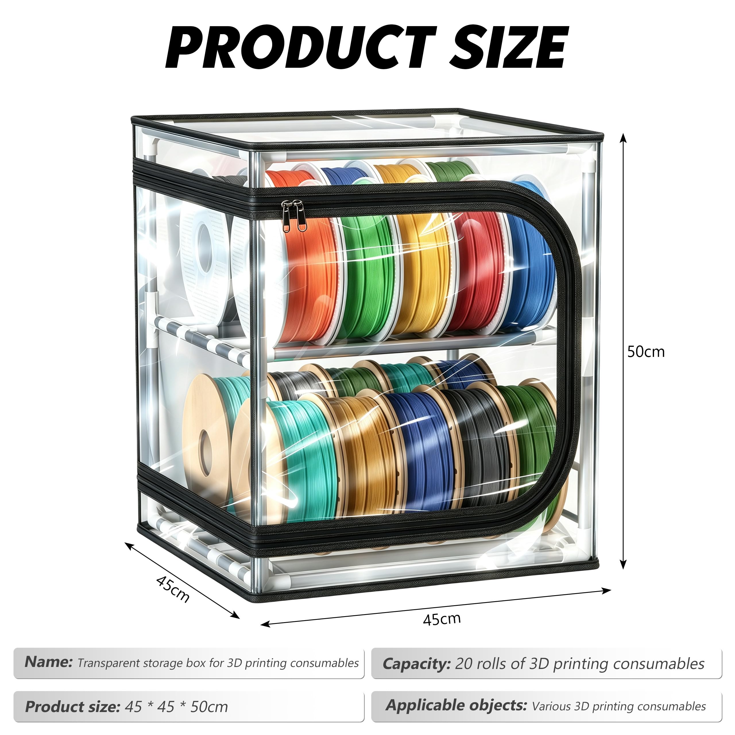 Caja de almacenamiento de filamentos 3D, 2 estantes de metal para