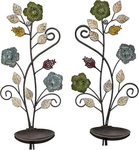 Miniatura 8 de Juego de 2 candelabros de pared, diseño de ramas de hojas multicolor antiguas, soporte de pared de metal para colgar velas para sala de estar,