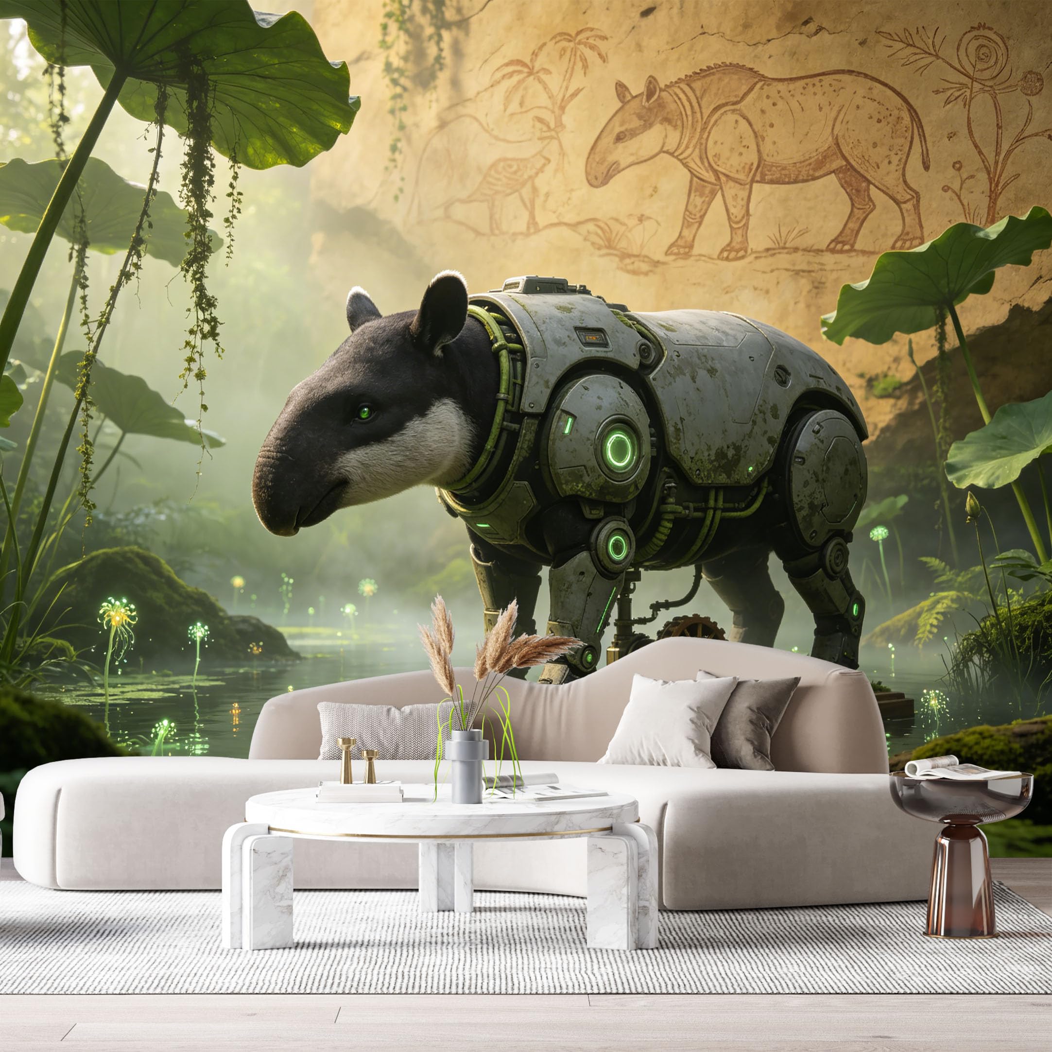 Custom Size Wall Mural Mechanical Tapir Mech Jungle SciFi Robot Nature Fusion Futuristic Style 3D Textured SelfAdhesive Art Prints Removable Large Wallpaper Esports Room Game Room Studio