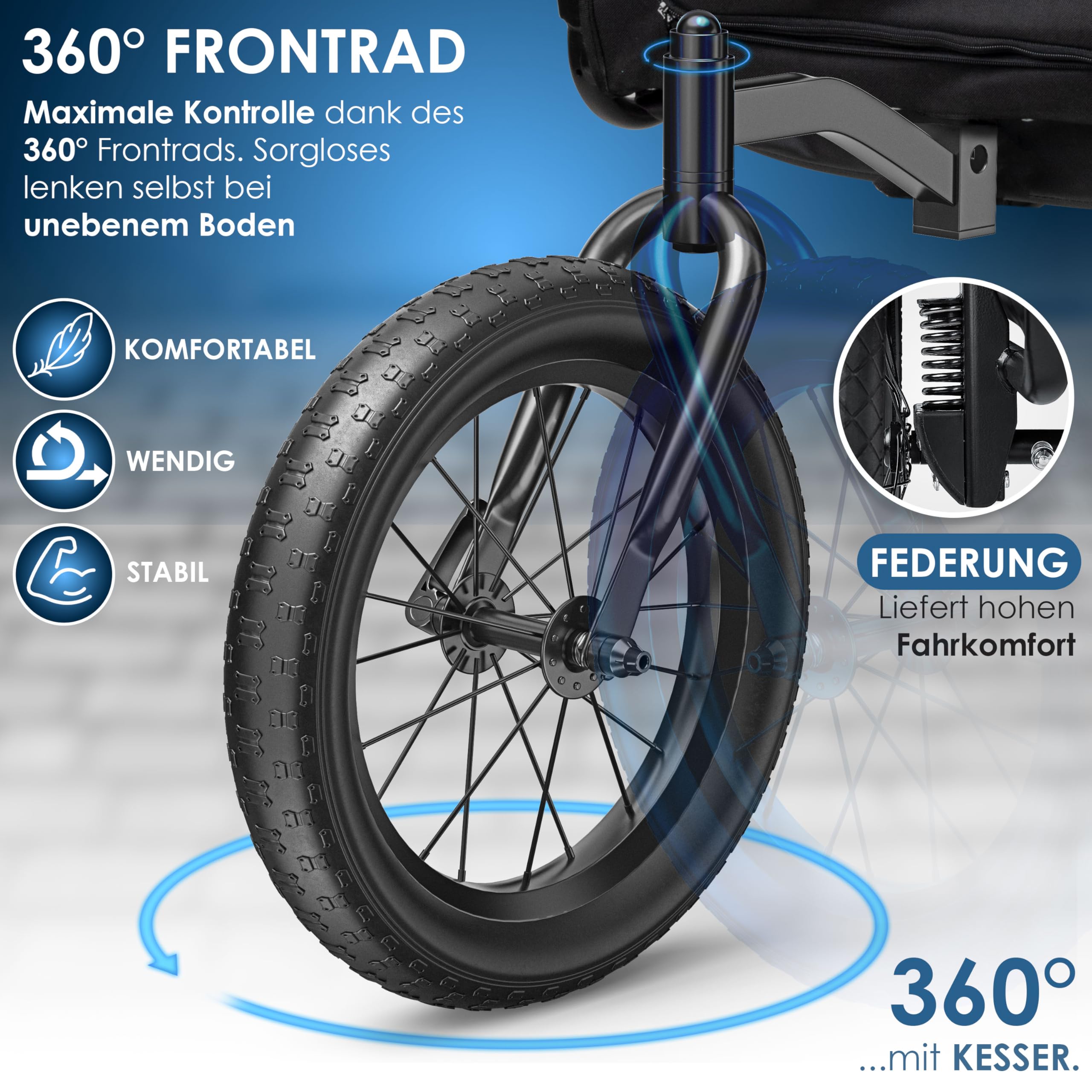 KESSER® Hundeanhänger Boxer 3-in-1 Hundebuggy & Jogger Fahrradanhänger groß ca. 240 Liter Volumen, gefedert, 360° Grad Vorderrad, 600D Oxford Canvas, SmartSpace Concept, maximale Belastbarkeit: 40 kg