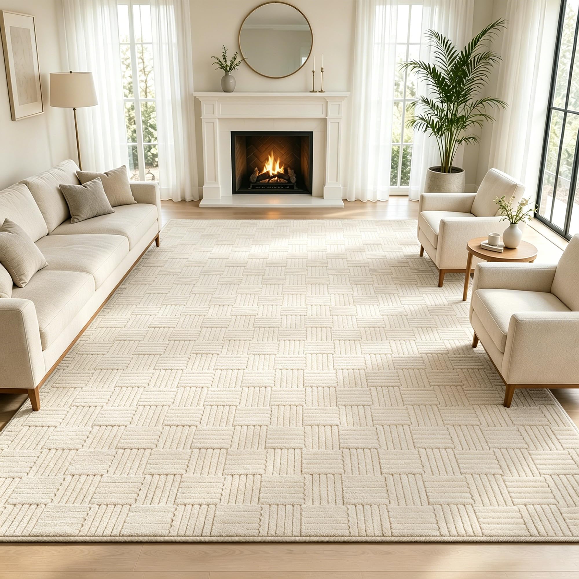 Alfombra Salón, Alfombra Suave, Fácil de Cuidar y Lavable a Máquina para Dormitorio, Alfombra Antideslizante de Pelo Corto, Alfombra Beige para Salón (Beige, 200 x 300 cm)