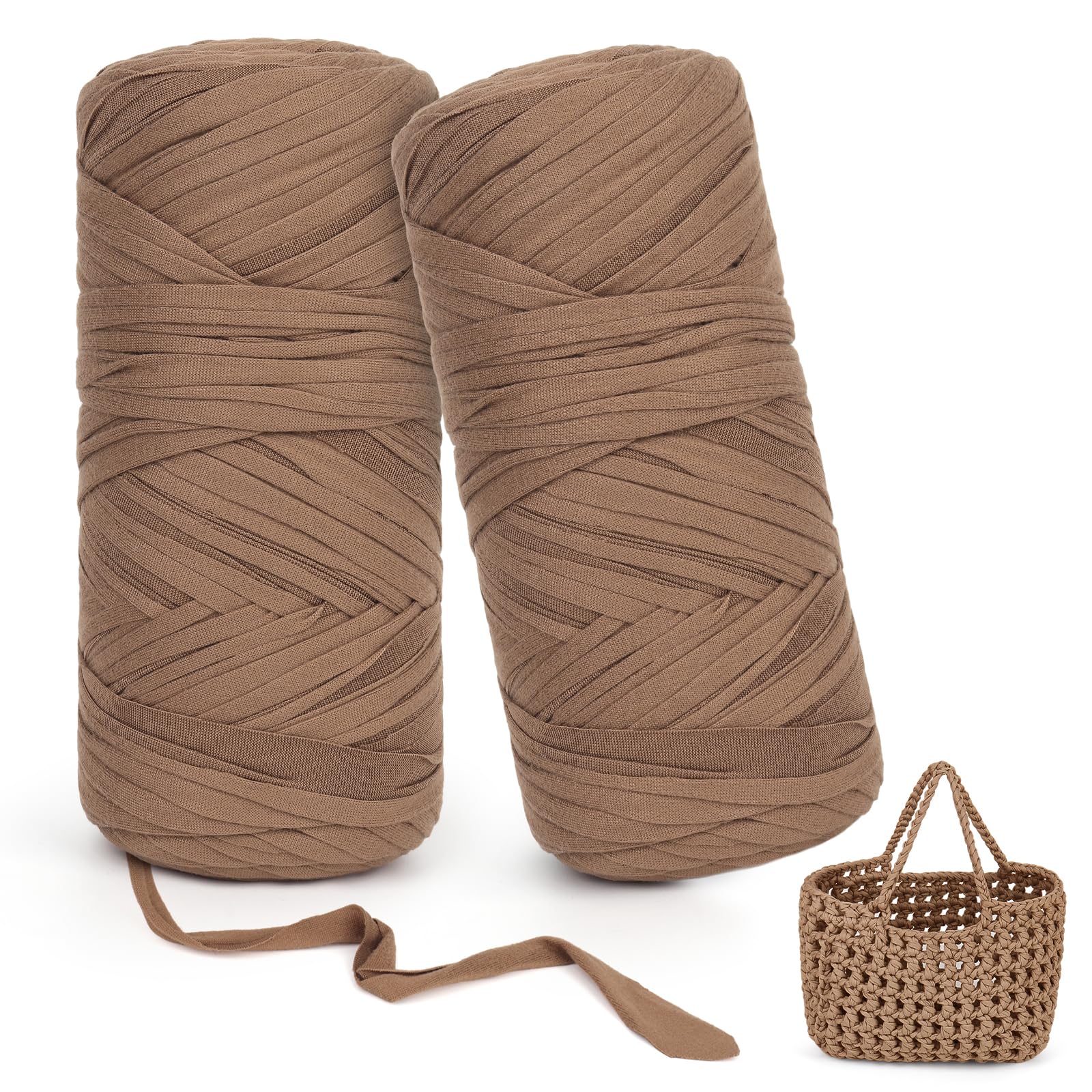 Aeelike T-shirt Knitting Wool, 2 x 200 g T Shirt Crochet Yarn, Textile Yarn, 2 cm Thick T-Shirt Crochet Yarn for Beginners for DIY Crafts, Home Decoration, Bags, Baskets, Blanket - Dark Brown โ image 1