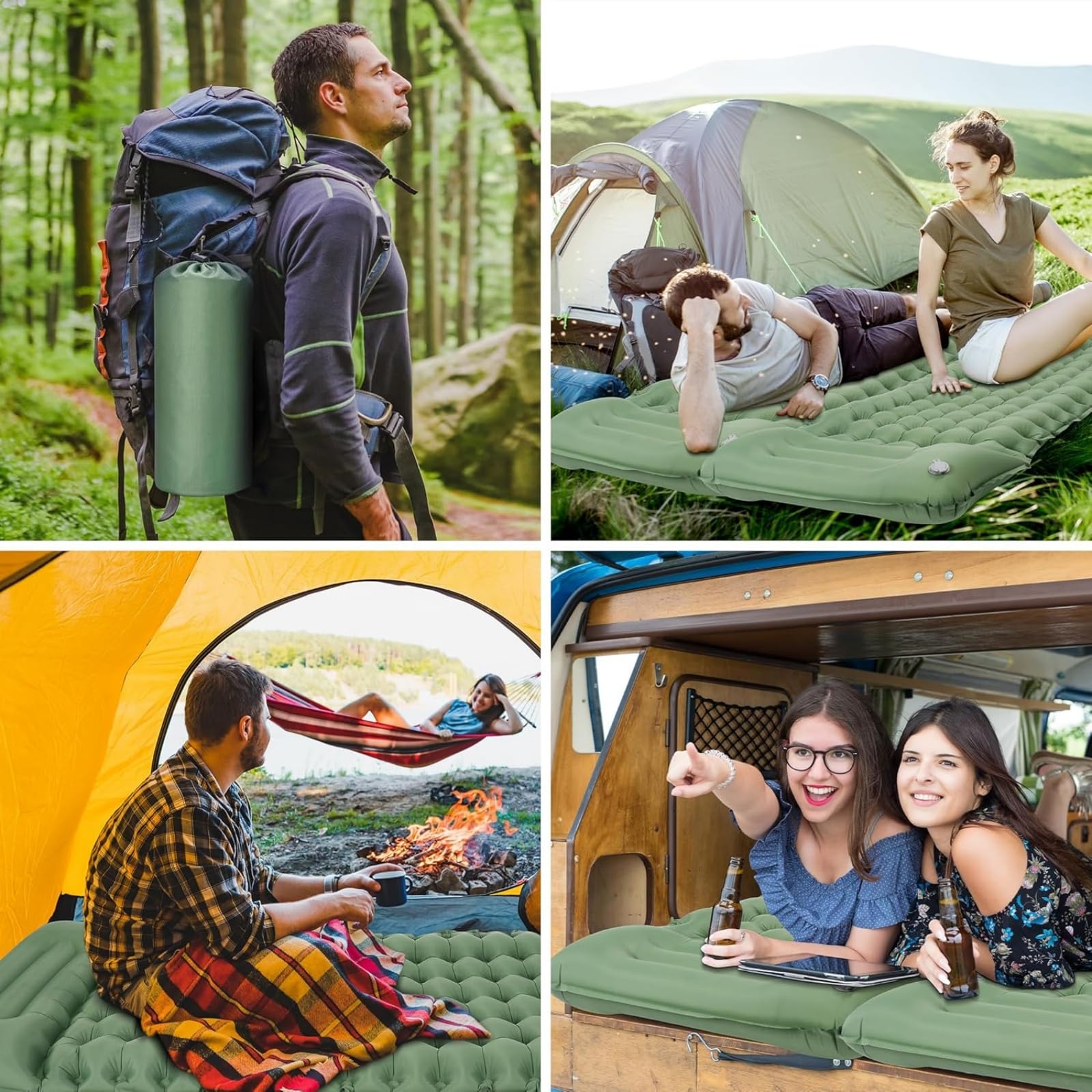 MEIION Olynora Matelas Camping,Matelas Camping Autogonflant Épais,Matelas Gonflable Extérieur à Gonflage par Pied,Imperméable Résistant avec Oreiller Intégré pour Randonnée Sac à Dos