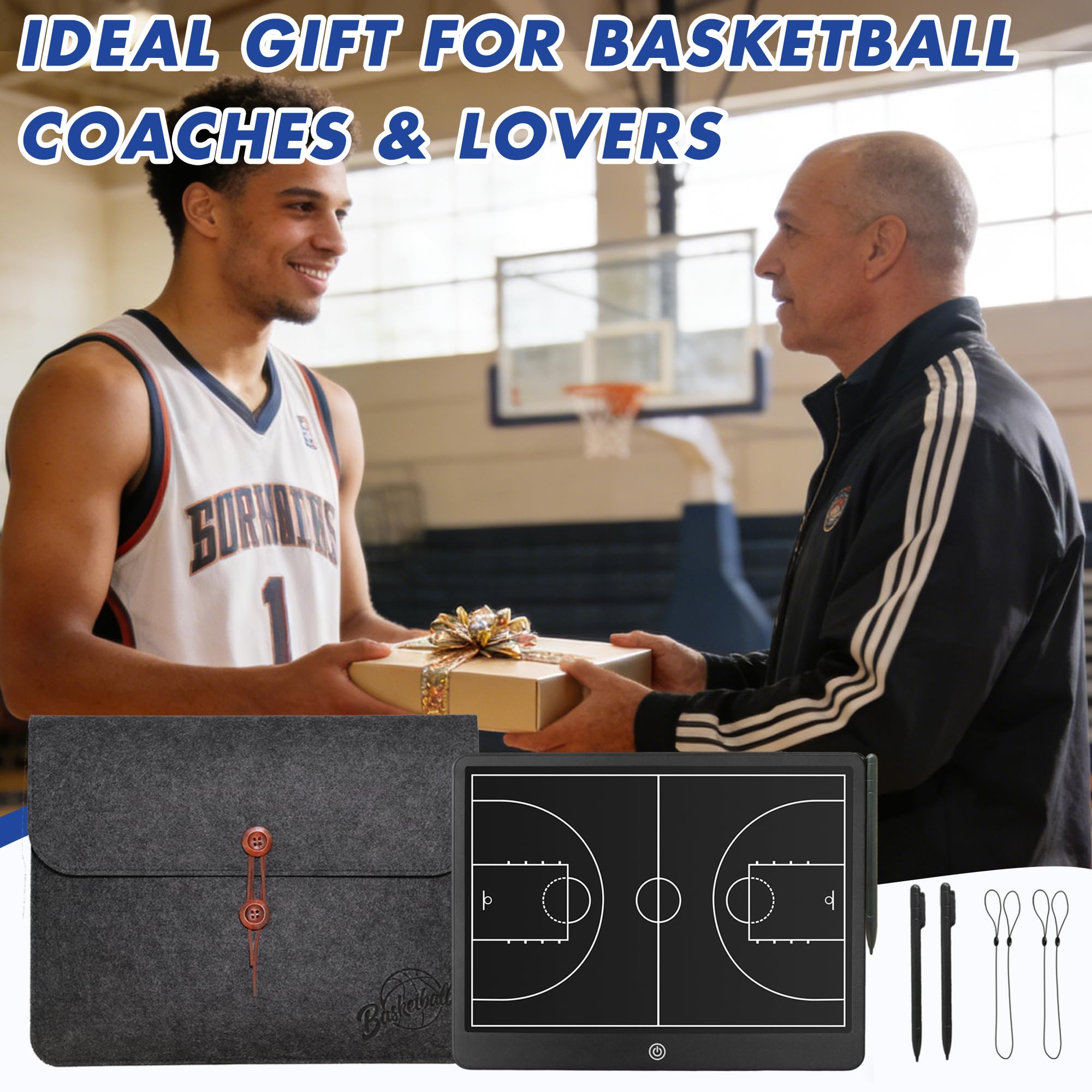 Tavola elettronica per allenatori di pallacanestro – Tavola tattica da basket LCD da 40,6 cm con 2 pennini, accessori essenziali per allenatori di basket, 2 cordini elastici, borsa per il trasporto