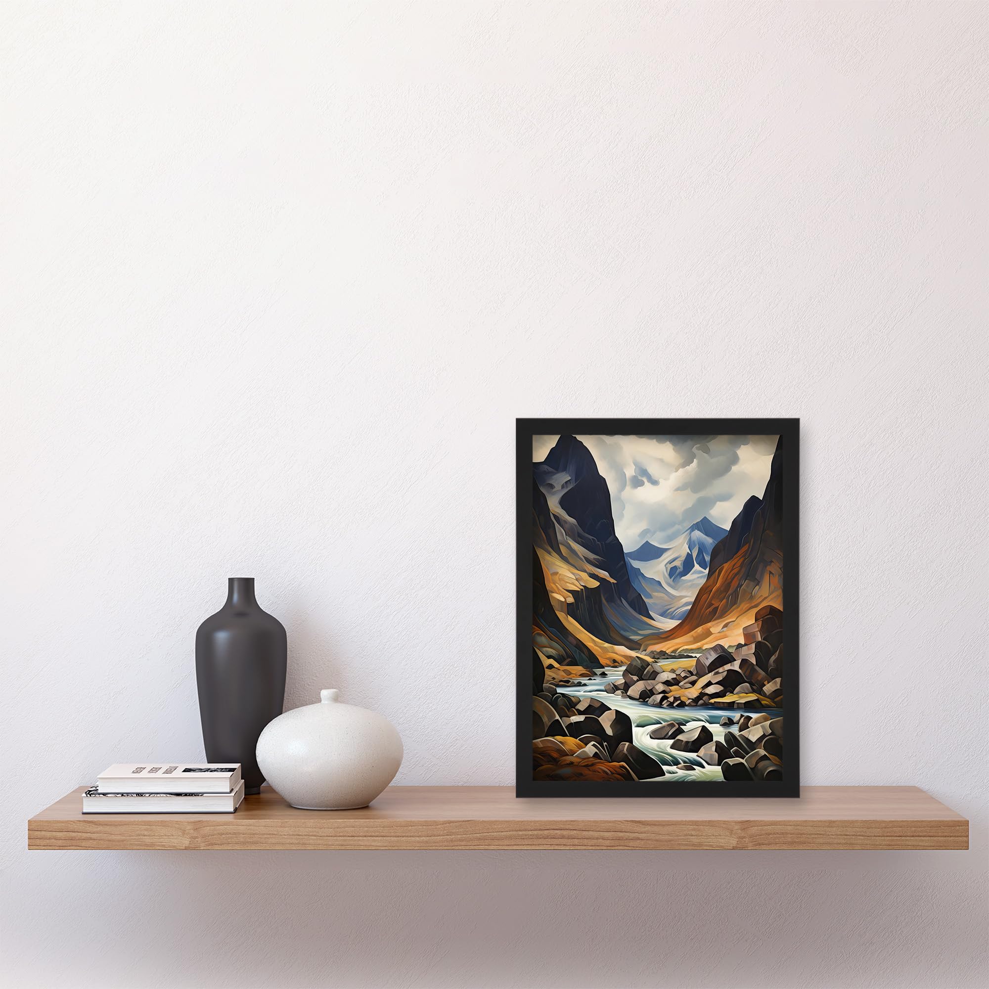 Artery8 Cairngorms National Park Oil Painting Dramatic Scottish Highlands Mountains Artwork Framed Wall Art Print A4 - Image 4
