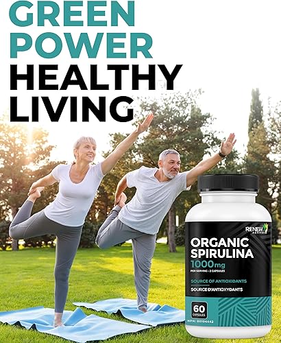 Miniatura 4 de Renew Actives Espirulina orgánica de 1000 mg por 2 cápsulas – Superalimento para hombres y mujeres – Apoya la energía, el bienestar y la función