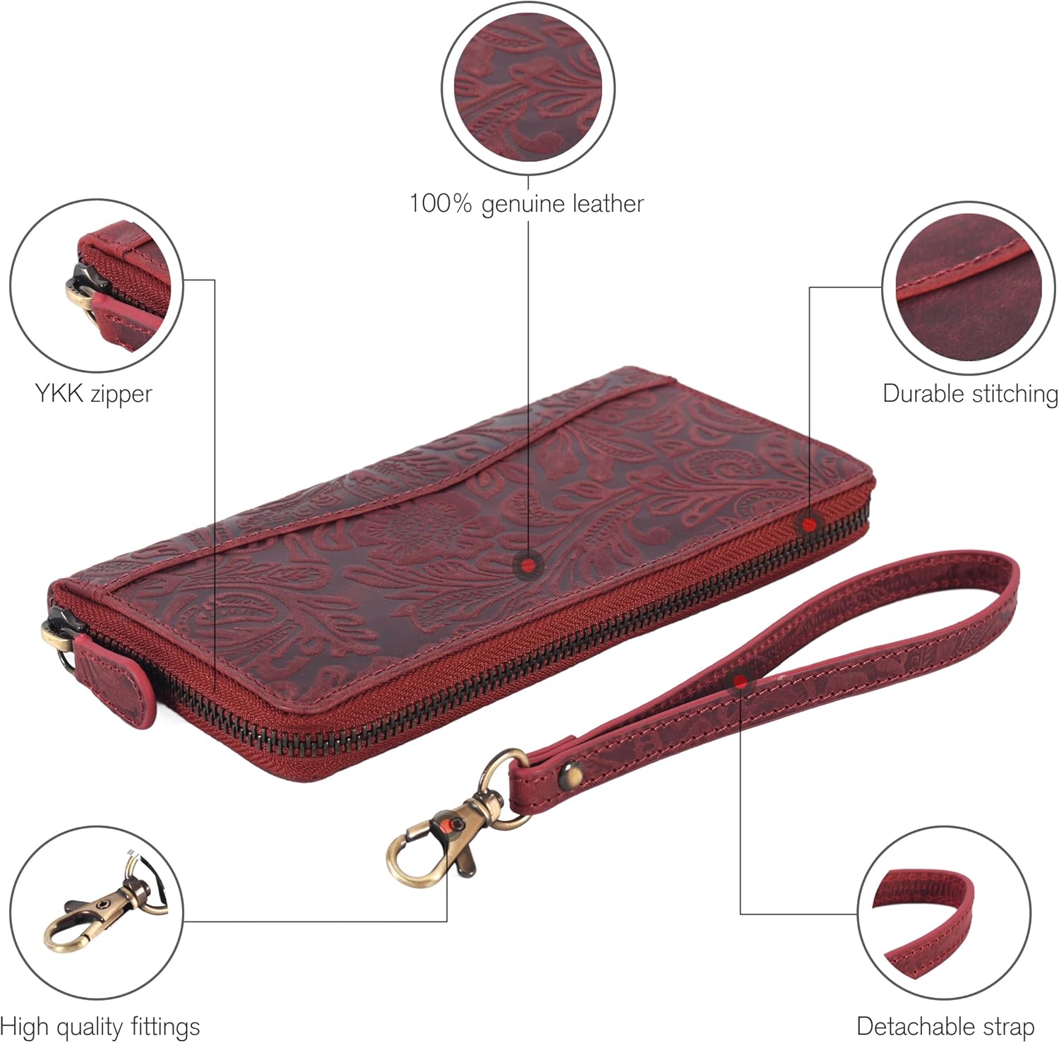 Red Embossed Wallet for Women - Leather RFID Womens Wallet Clutch with 8 Credit Card Holder, Coin Pocket, Gift for Women’s - Image 3