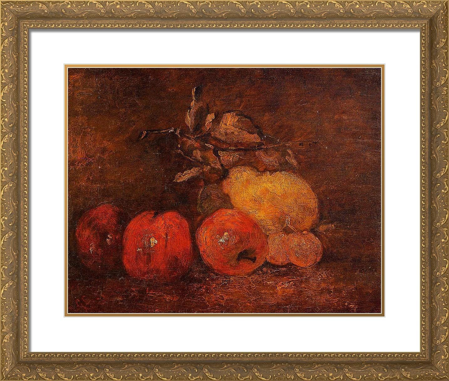 ArtDirect Courbet, Gustave 23x20 Gold Ornate Framed Art Print with Double Matting Titled: Still Life Fruit V