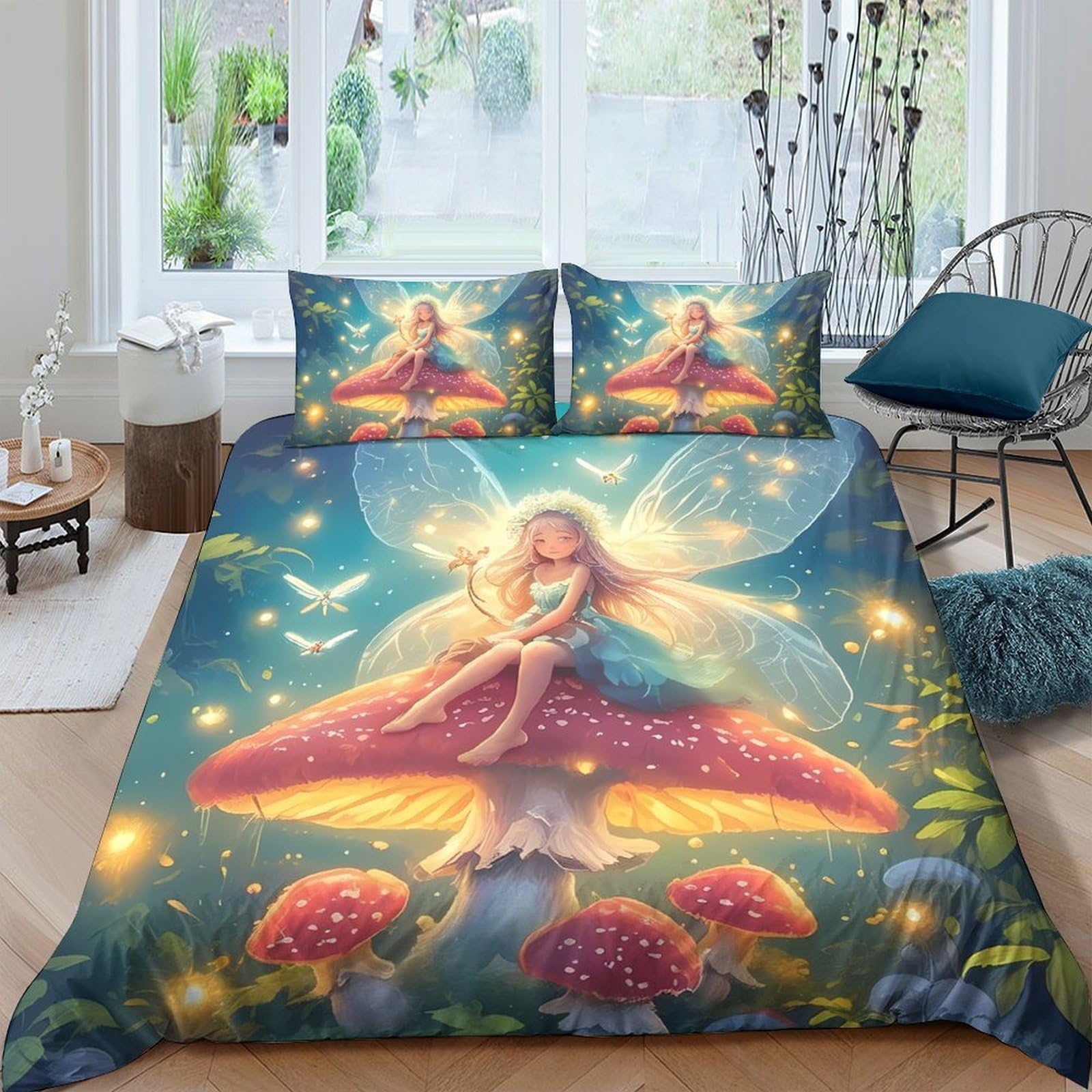 Ctjqhvkz Style-4 3D Printed Fairy Forest Fitted Sheet Microfiber Soft Enchanted Mushroom Bed Cover Bedroom Home Decor Protector Single（135X200cm）