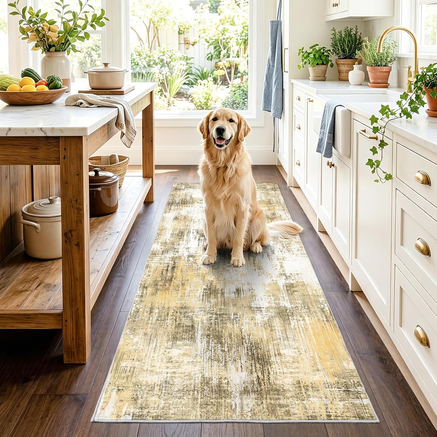 2x6Ft Living Room Runner Rugs Non-Slip Modern Abstract Runner Rug Washable Rugs Carpet for Bedroom Pile Rug for Living Room，Bedroom, Dining Room, Kids Playroom, Home Office Yellow
