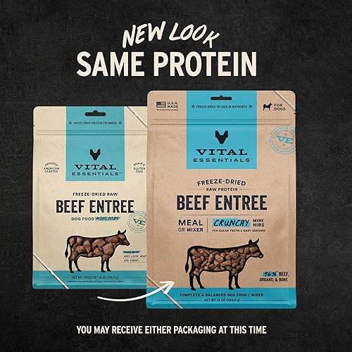 Vital Essentials Freeze-Dried Raw Beef Meal or Mixer Dog Food Crunchy Mini Nibs, 25 oz(Beef,14 Ounce (Pack of 1))