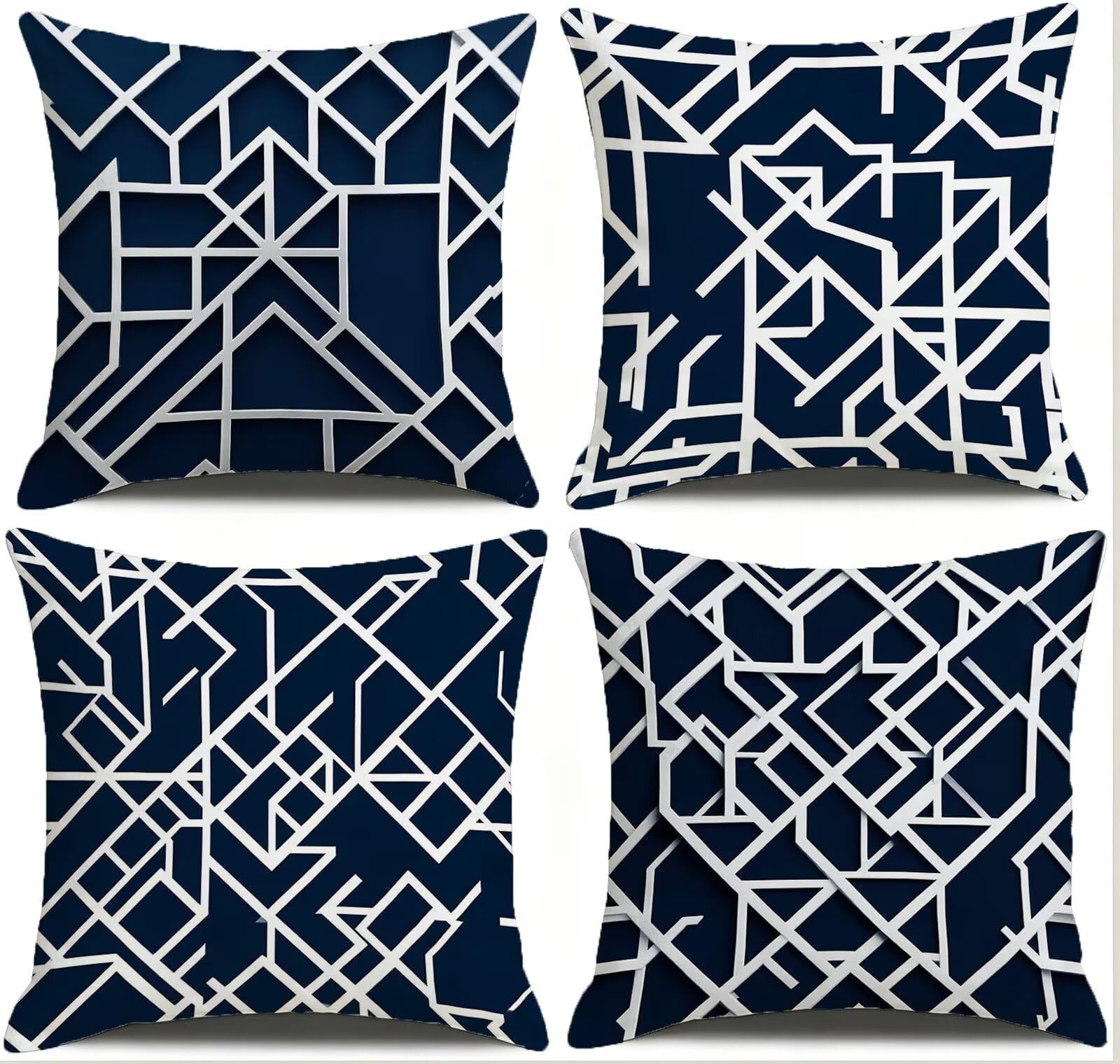 Blu Federe Cuscini Divano 60x60cm, Cuscini da Esterno Set de 4, Cod-124 | Lin Copricuscini Decorativi Letto Arredo, per Letto, Soggiorno, Giardino, Esterno, Casa Decorazione Set di 4 Linea