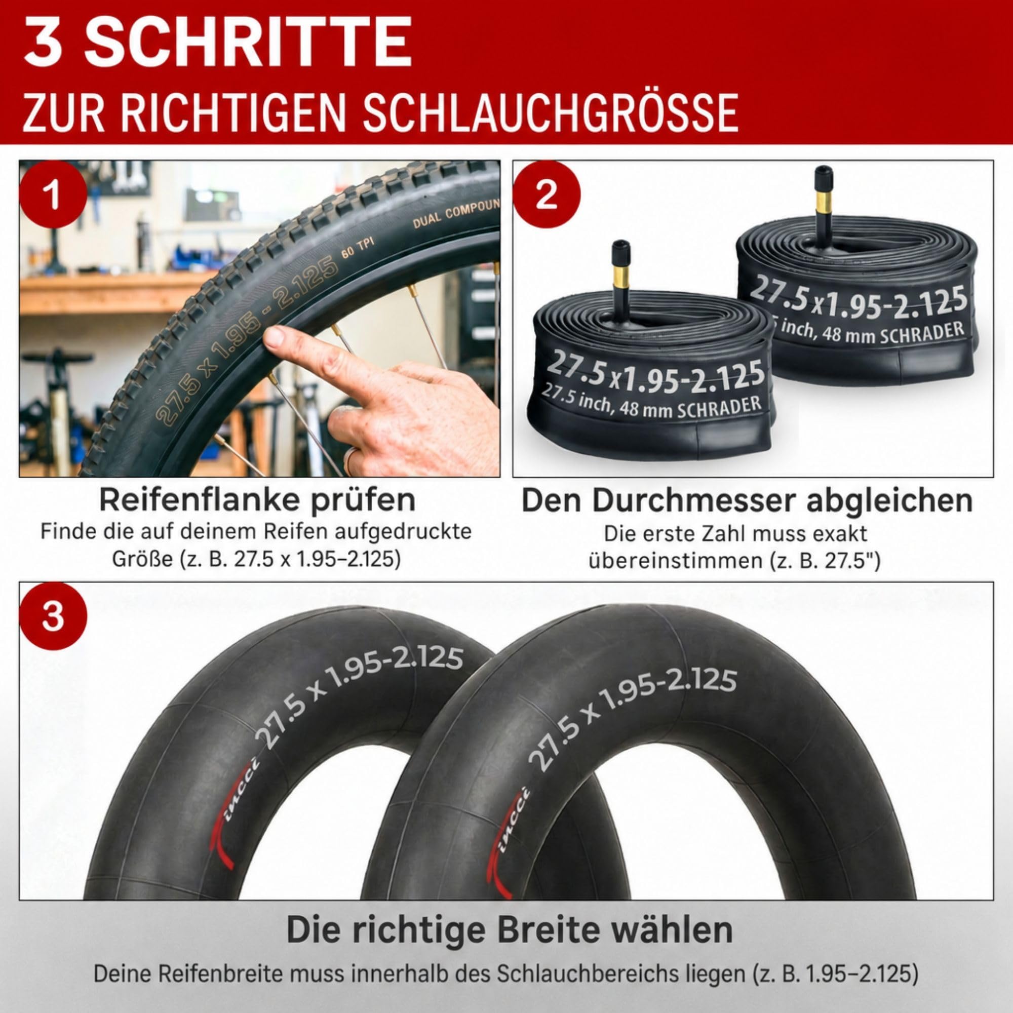 Fincci Fahrradschlauch 27,5 Zoll 48mm Schrader Autoventil MTB Set 2er Pack