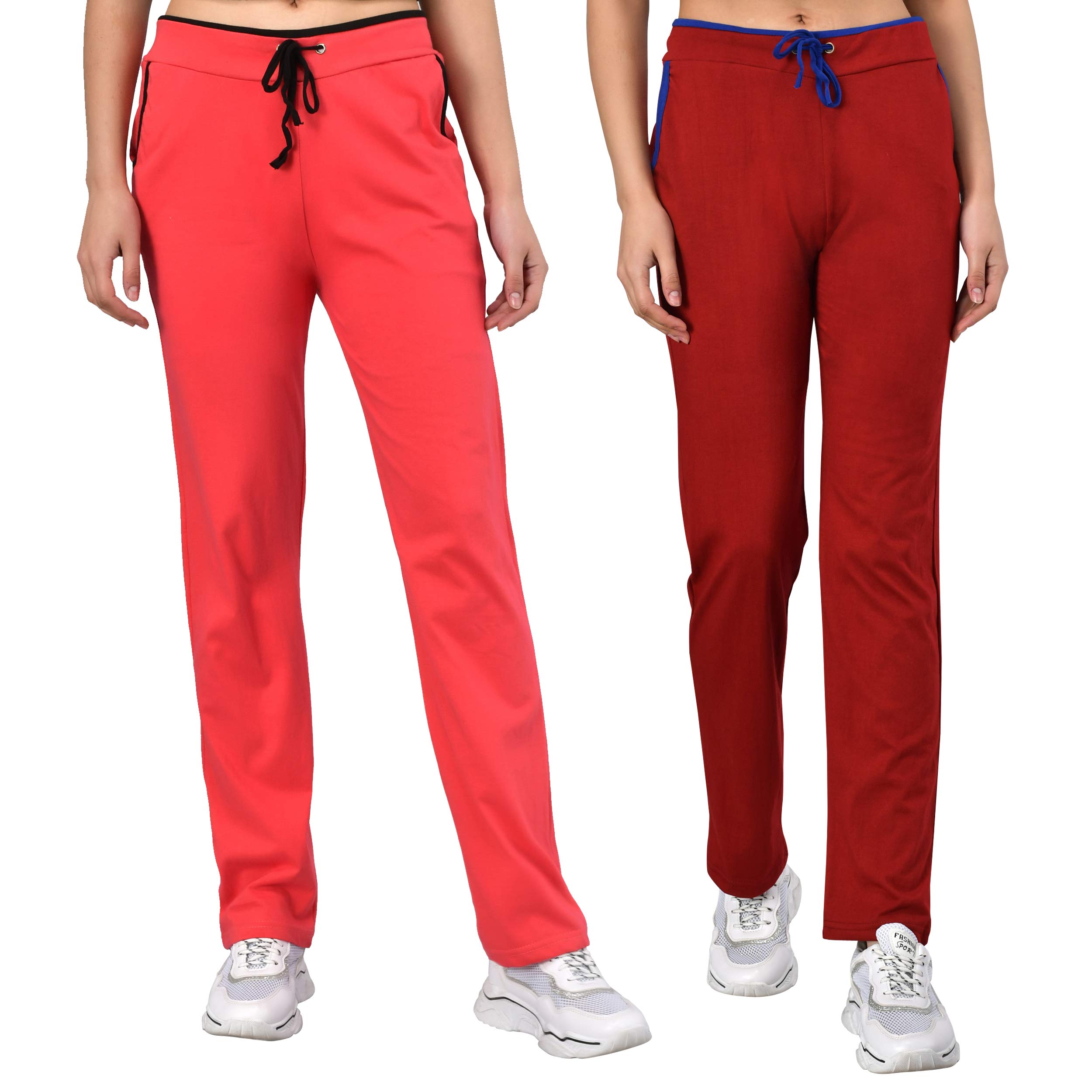 Plain Cotton Stylish Track Pants for Women for Daily use |Track Pants for Women Combo Pack of 2 Size 32 Carrot::Maroon-image-25