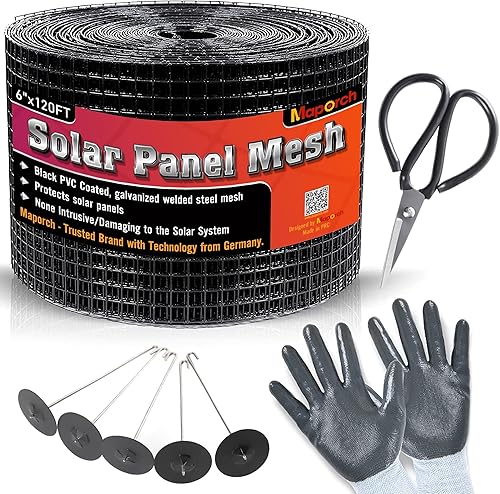 MAPORCH Pantalla de malla solar de 6 pulgadas x 120 pies para paneles solares a prueba de aves, panel solar protector de pájaros y acero galvanizado