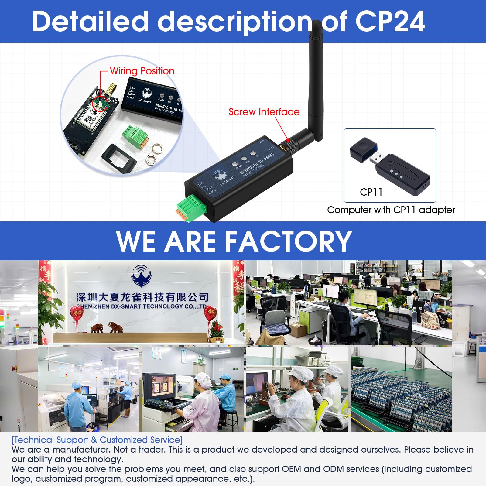 DX-CP24 RS485 auf Bluetooth Serieller Adapter Industrielles drahtloses Bluetooth-Kommunikationsmodul zu Konverter, ändern Sie kabelgebundenes Gerät auf drahtlos, unterstützt Modbus-Protokoll, DC 5-36V