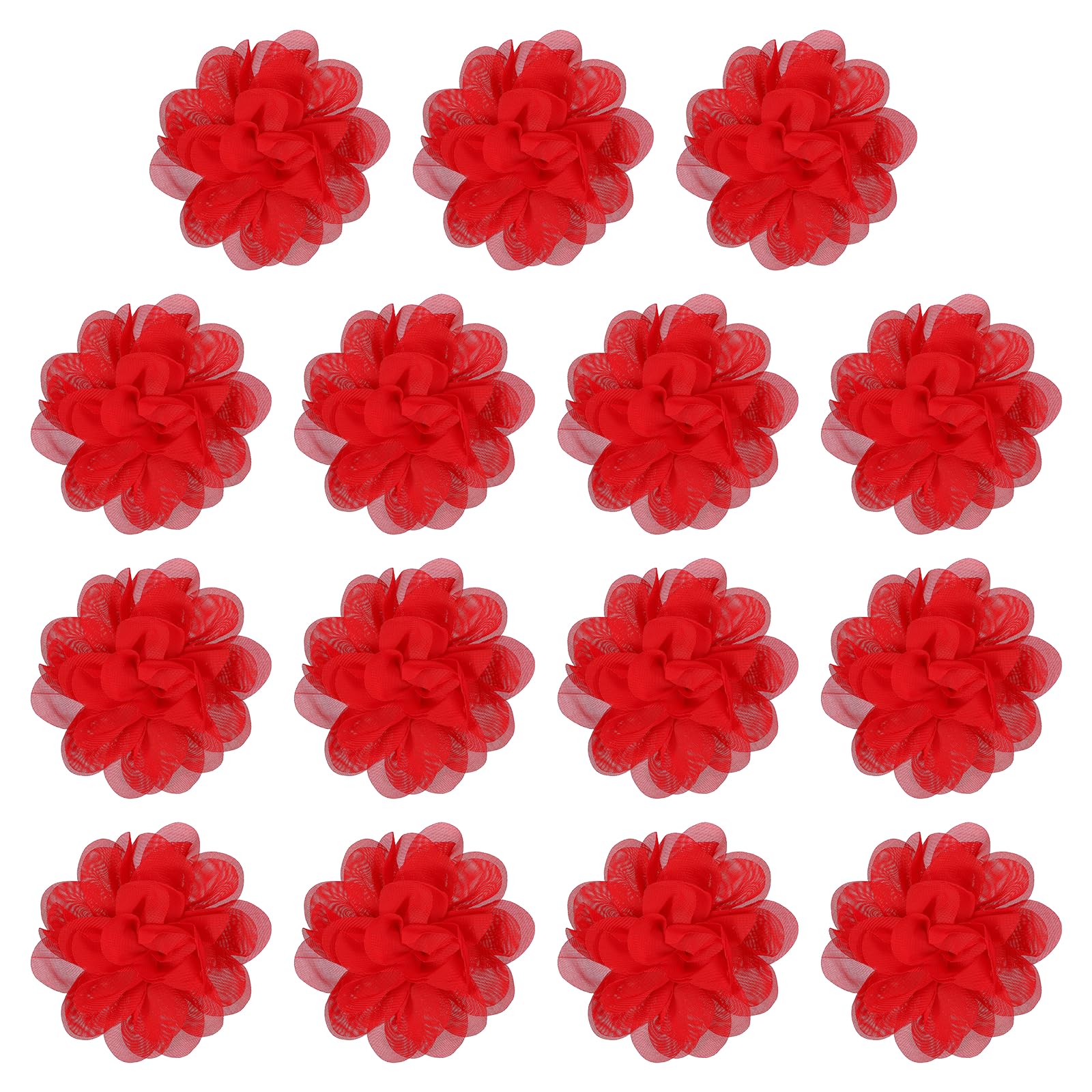 YELARXI Chiffon Flowers, Sewing Fabric Appliques, Chiffon Flowers Appliques - Fitting for (Women/DIY Crafts/Headbands/Hair Accessories/Wedding/Party/Corsage) 4 Inch & 15 Pack & Bright Red